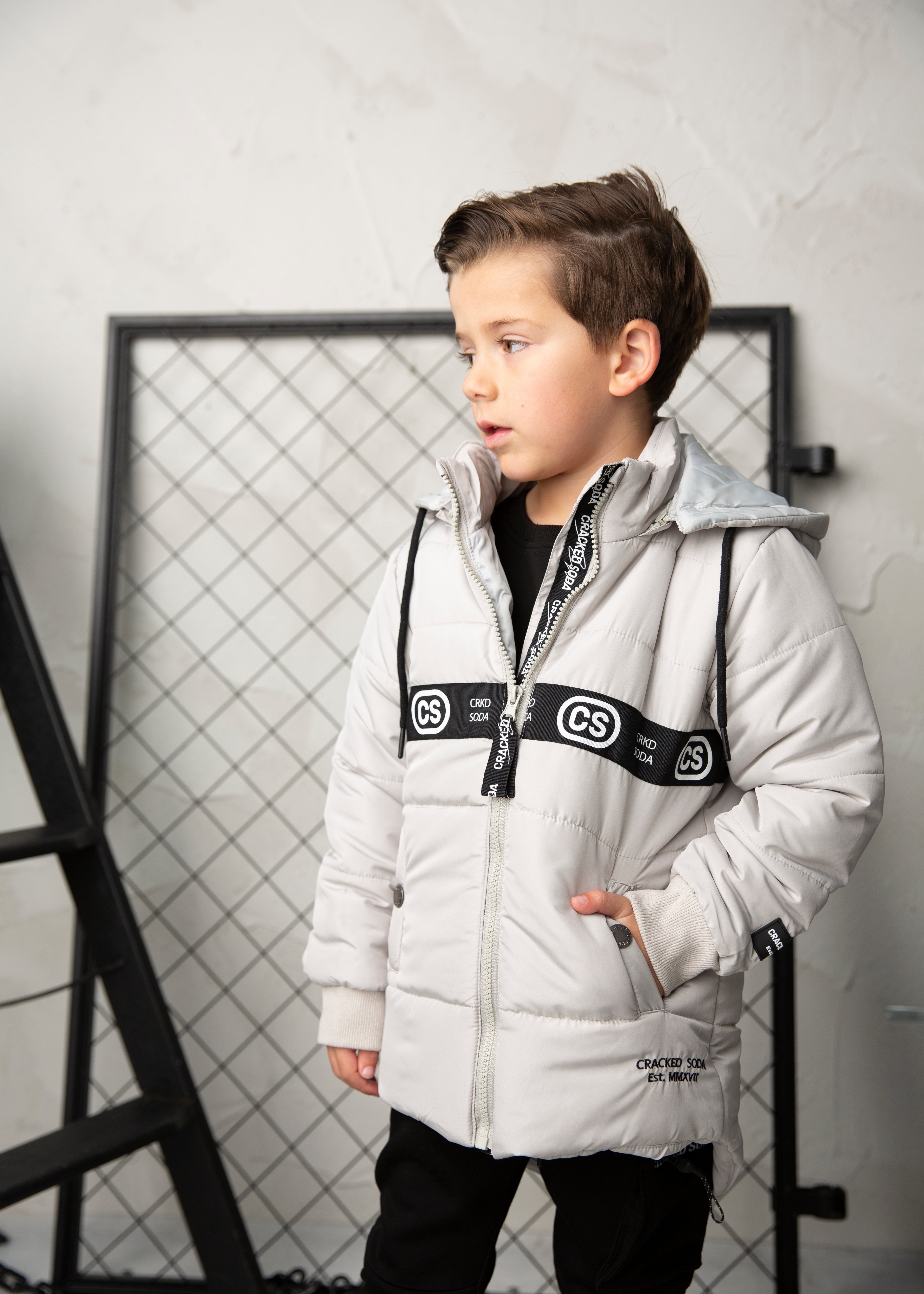 Riley Detailed Hooded Puffer Jacket - Oat-Clothing-Cracked Soda