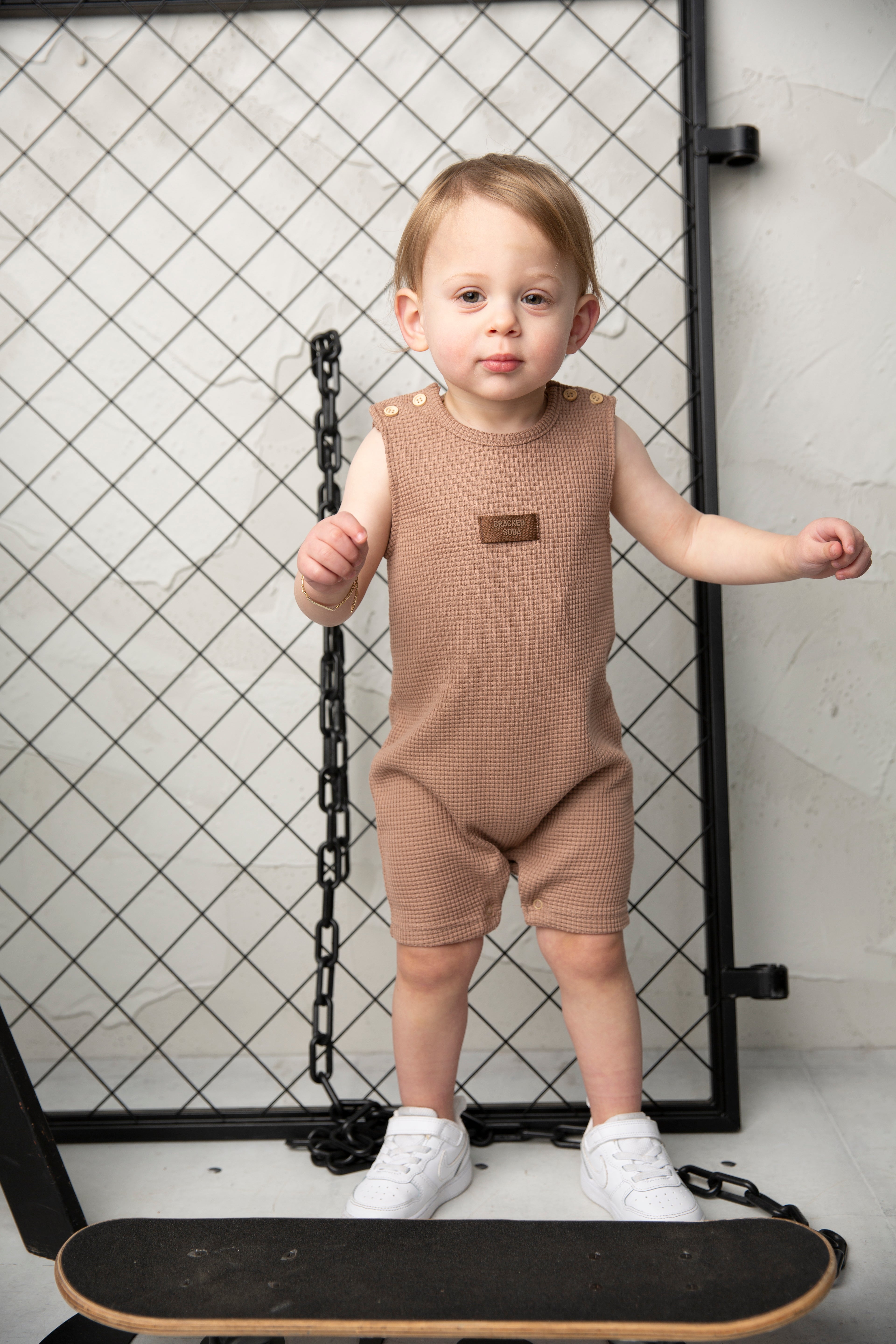 Dash Waffle Romper - Mocha-Clothing-Cracked Soda