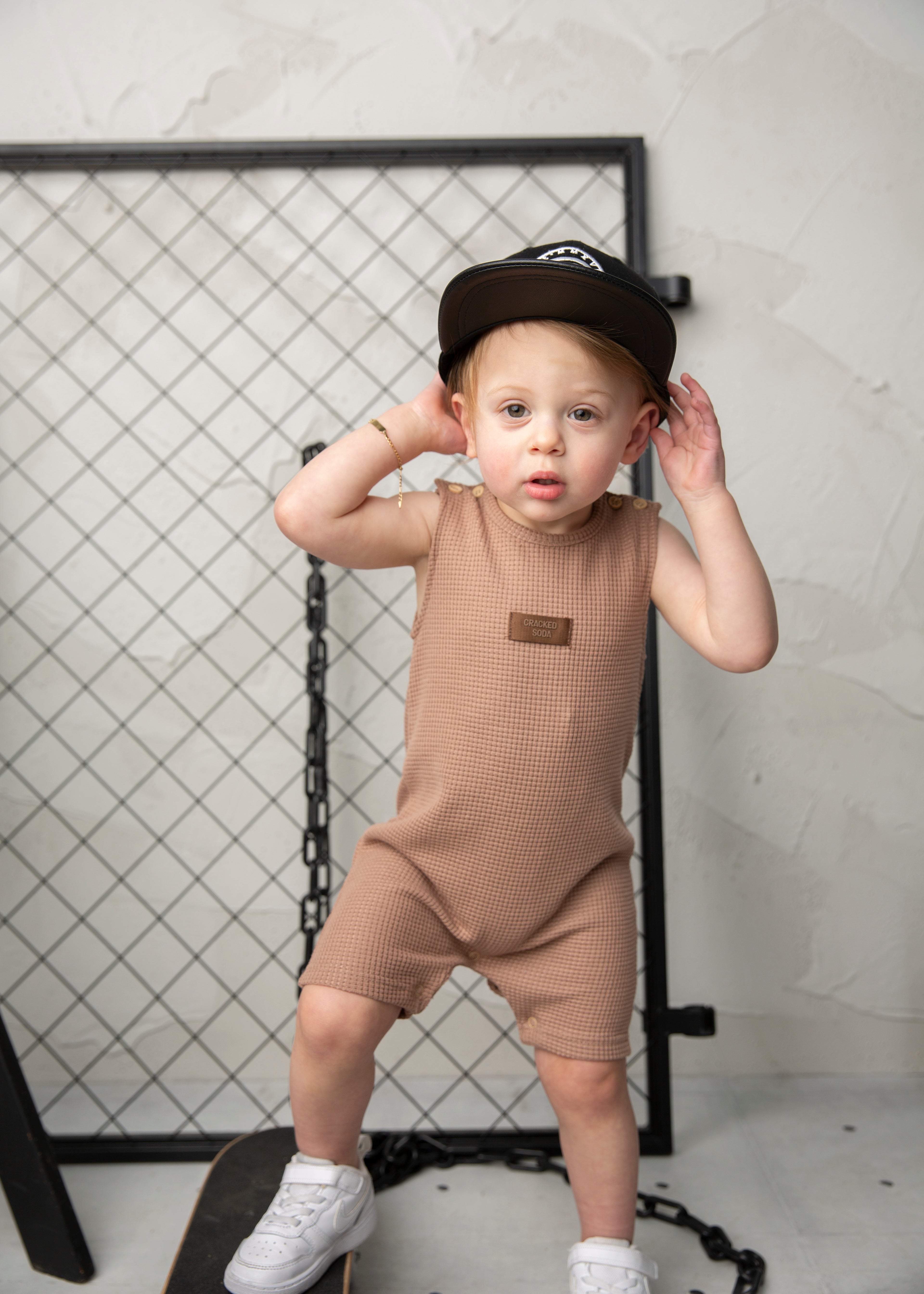 Dash Waffle Romper - Mocha-Clothing-Cracked Soda