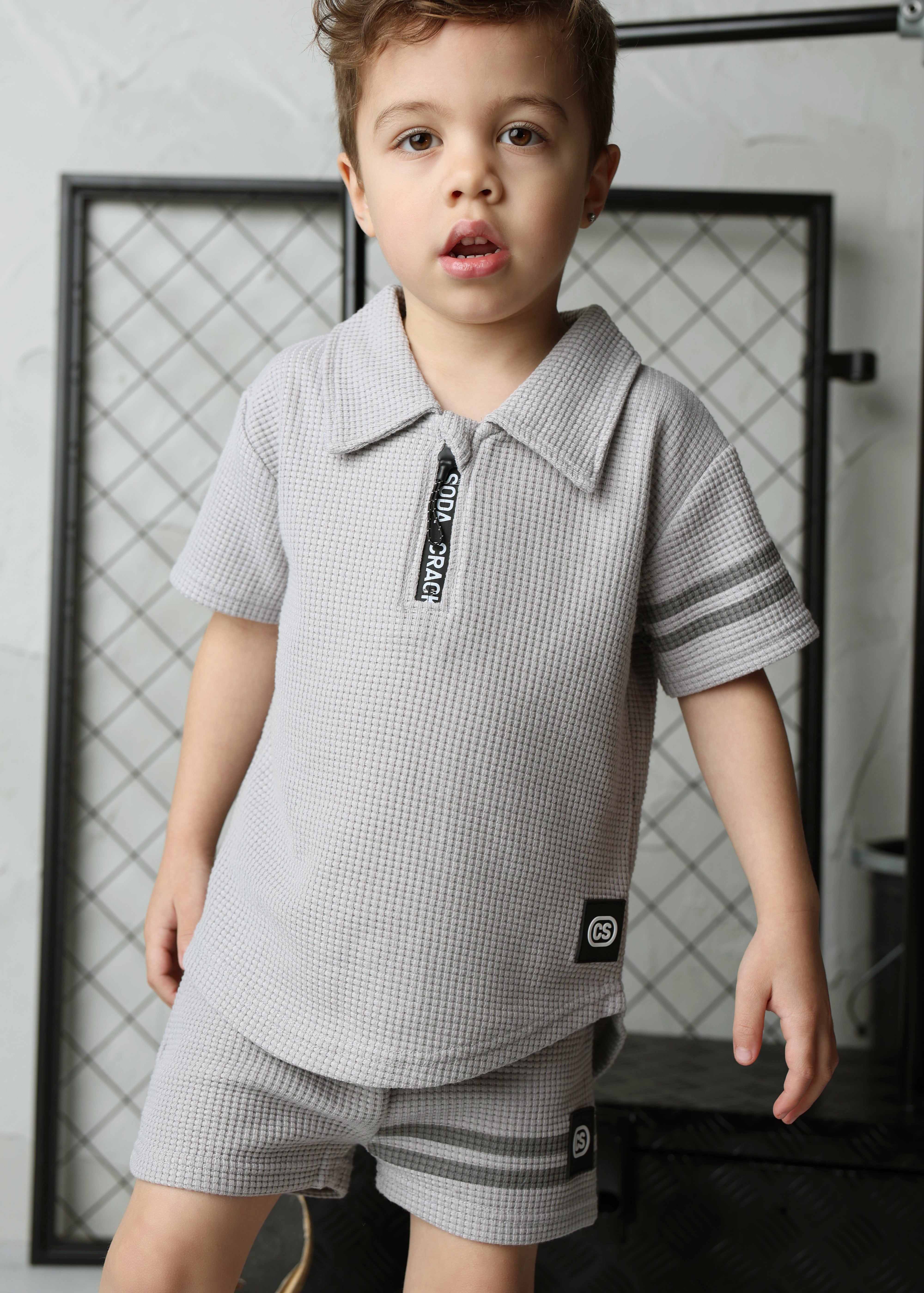 Sammy Waffle Polo - Grey-Clothing-Cracked Soda