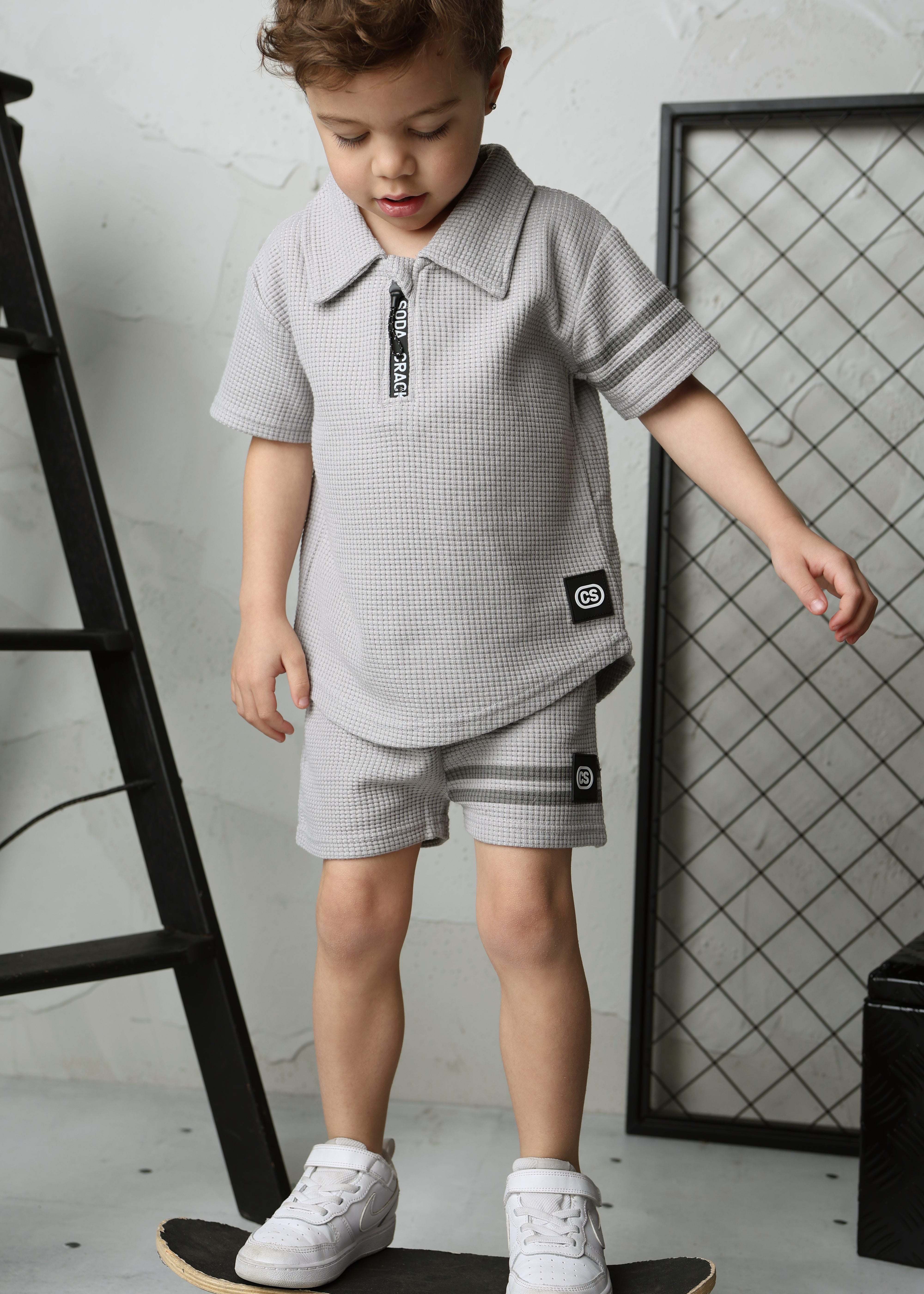 Sammy Waffle Polo - Grey-Clothing-Cracked Soda