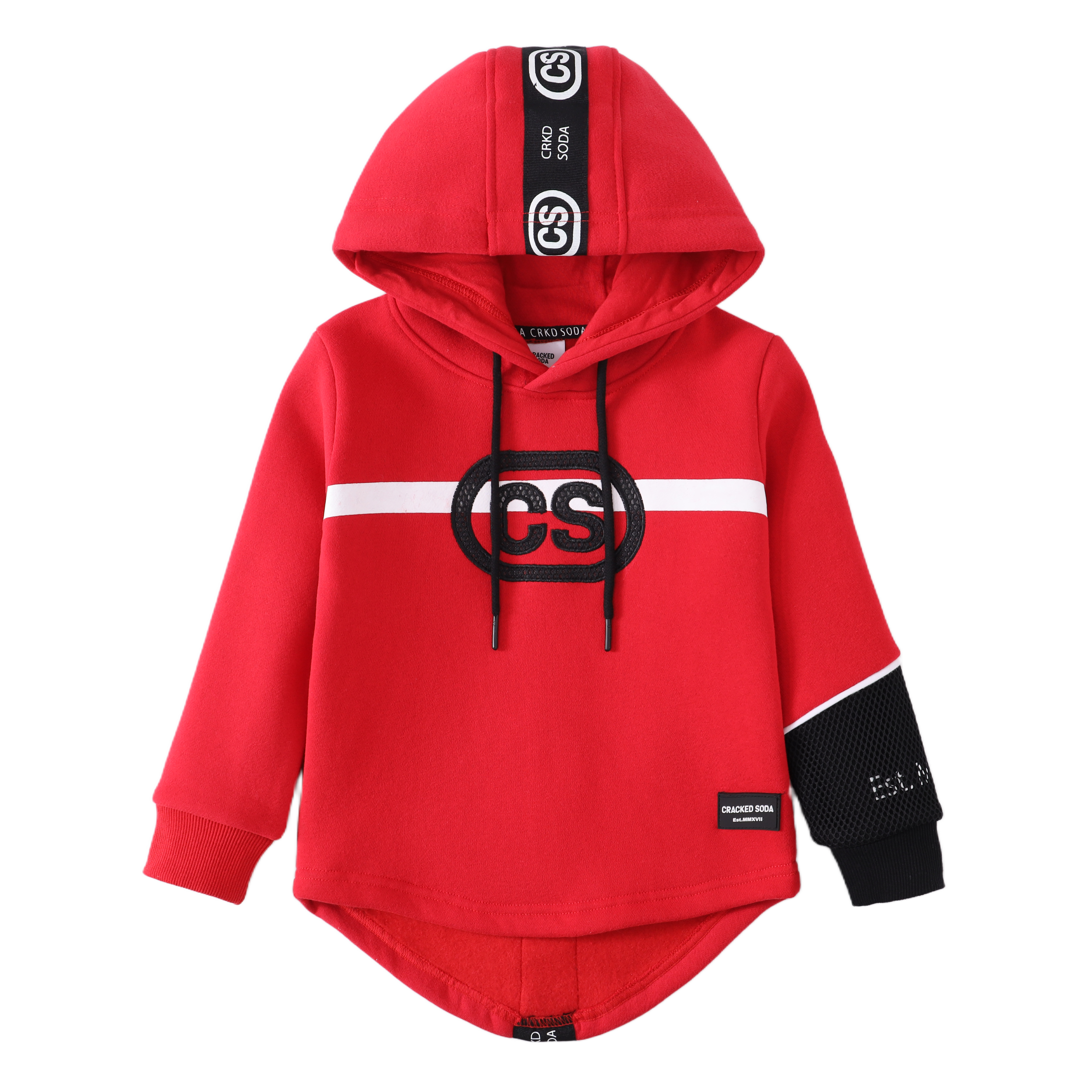 Sammy Detailed Strip Hoodie - Red-Clothing-Cracked Soda