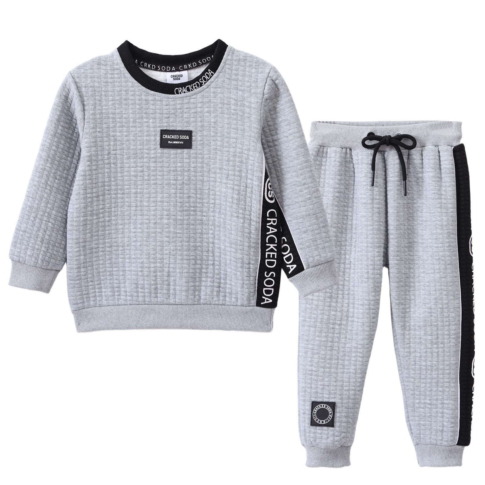 Ashton Textured Crew Set - Grey-Clothing-Cracked Soda
