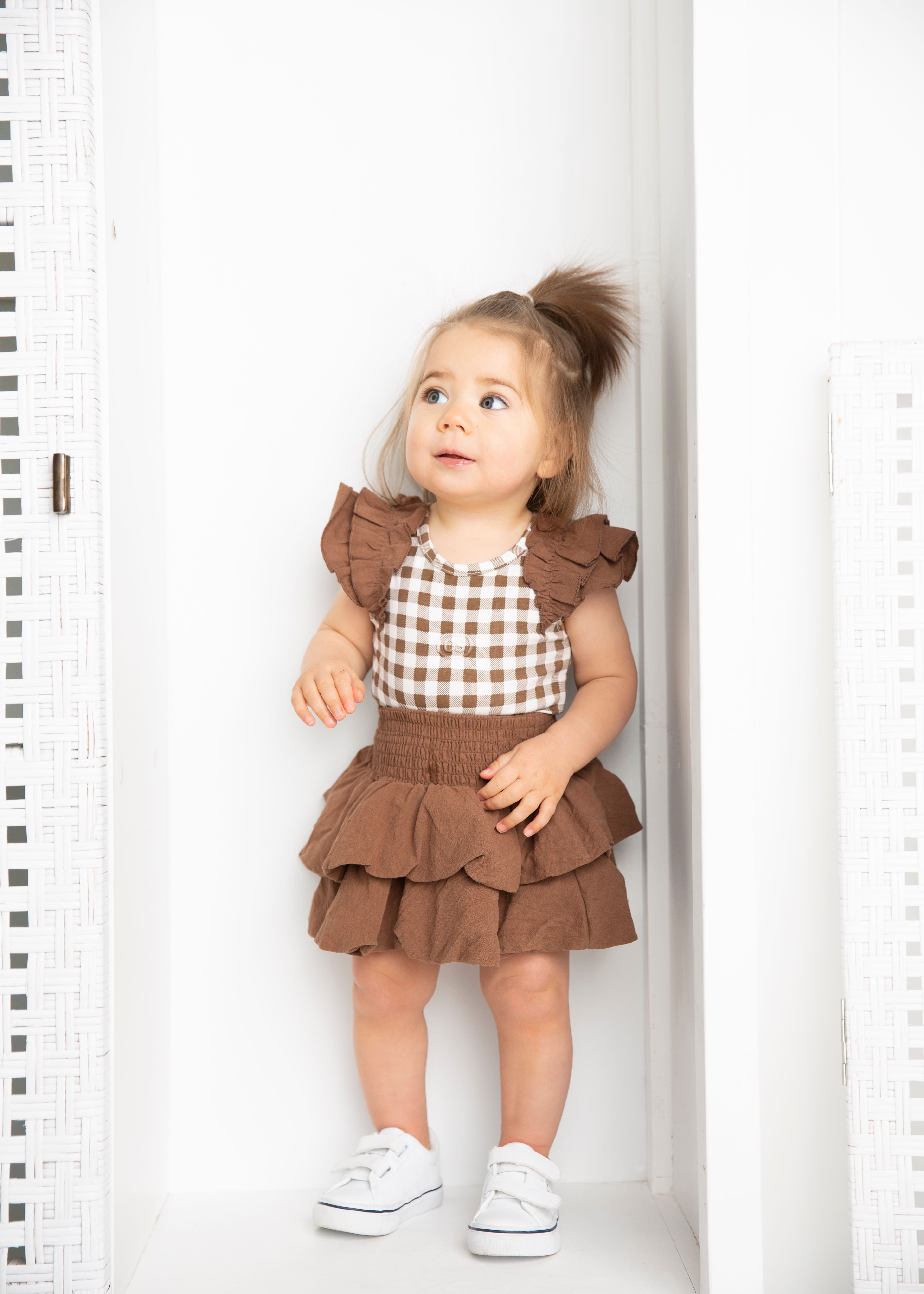 Skylar Check Bodysuit - Mocha-Clothing-Cracked Soda