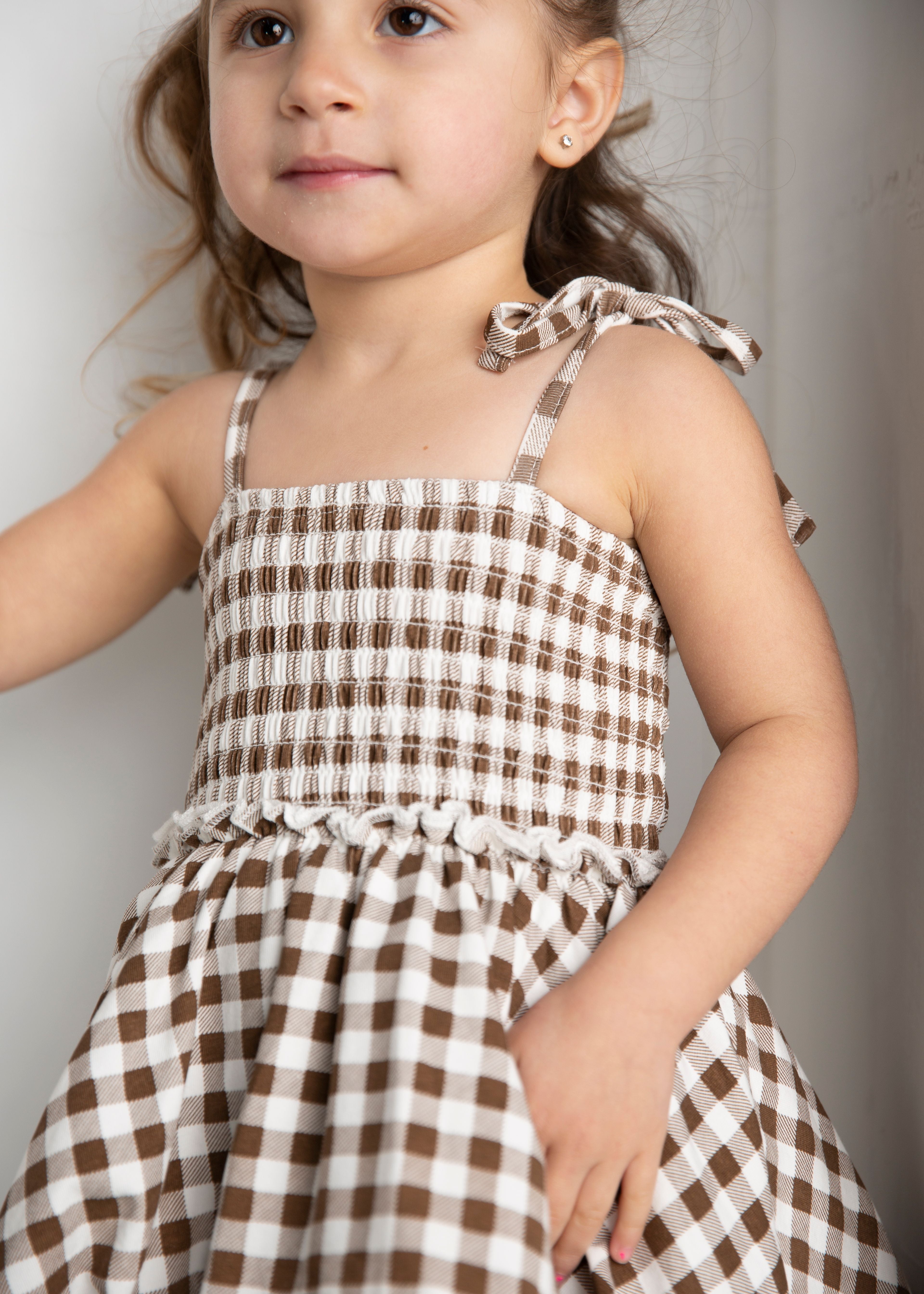 Skylar Check Bubble Dress - Mocha-Clothing-Cracked Soda