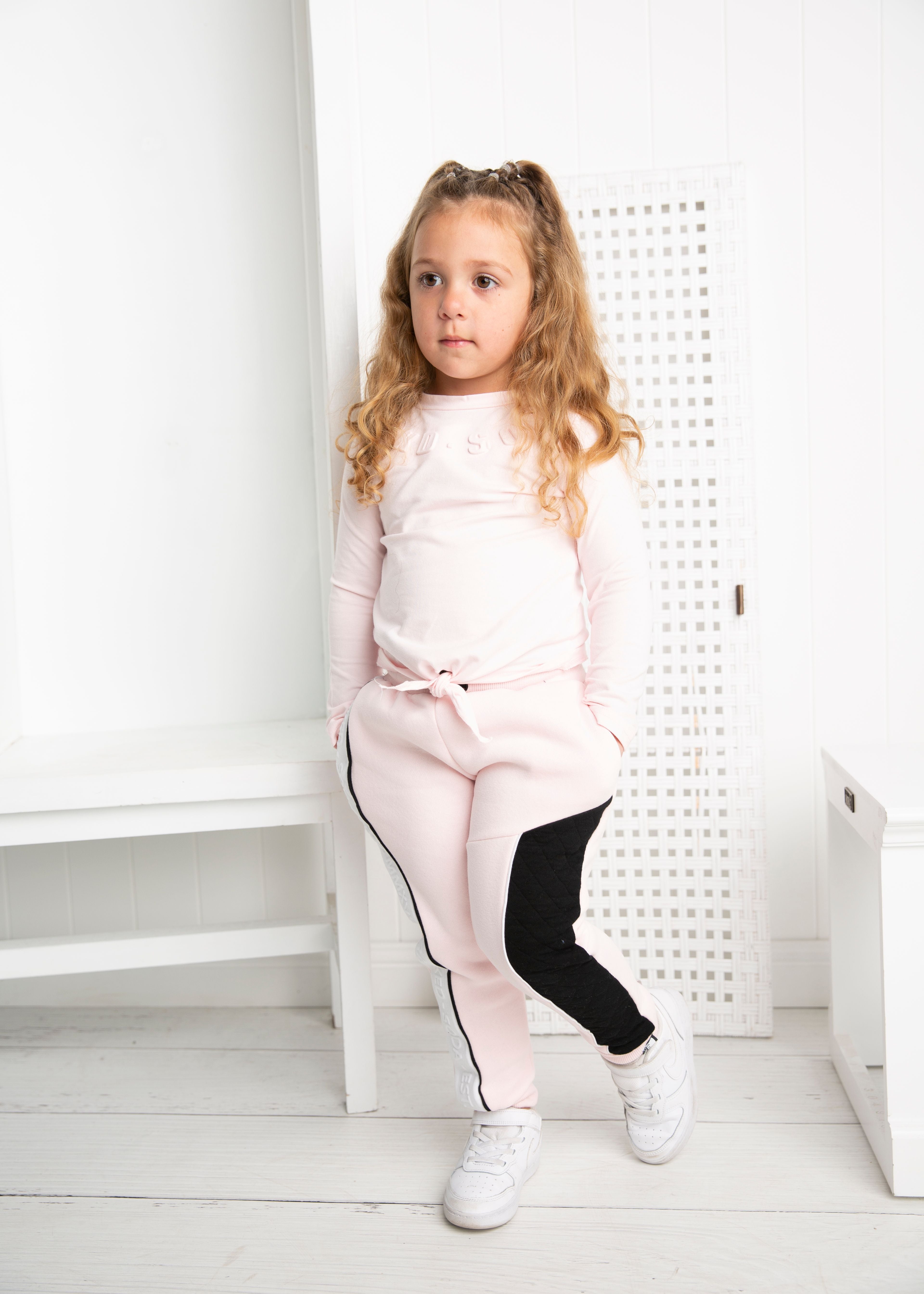 Cleo Embossed Neck L/S Tie Top - Pink-Clothing-Cracked Soda