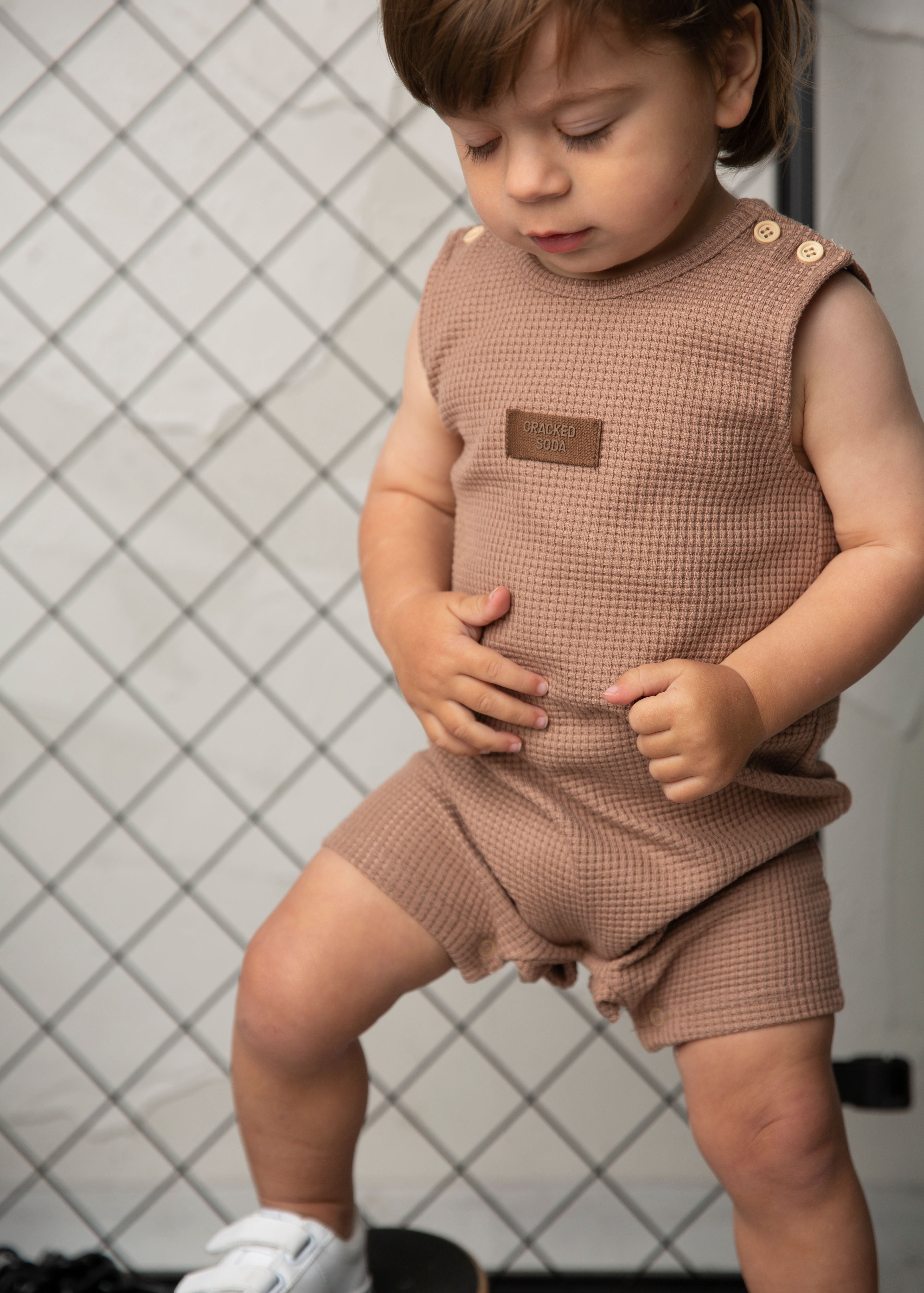 Dash Waffle Romper - Mocha-Clothing-Cracked Soda