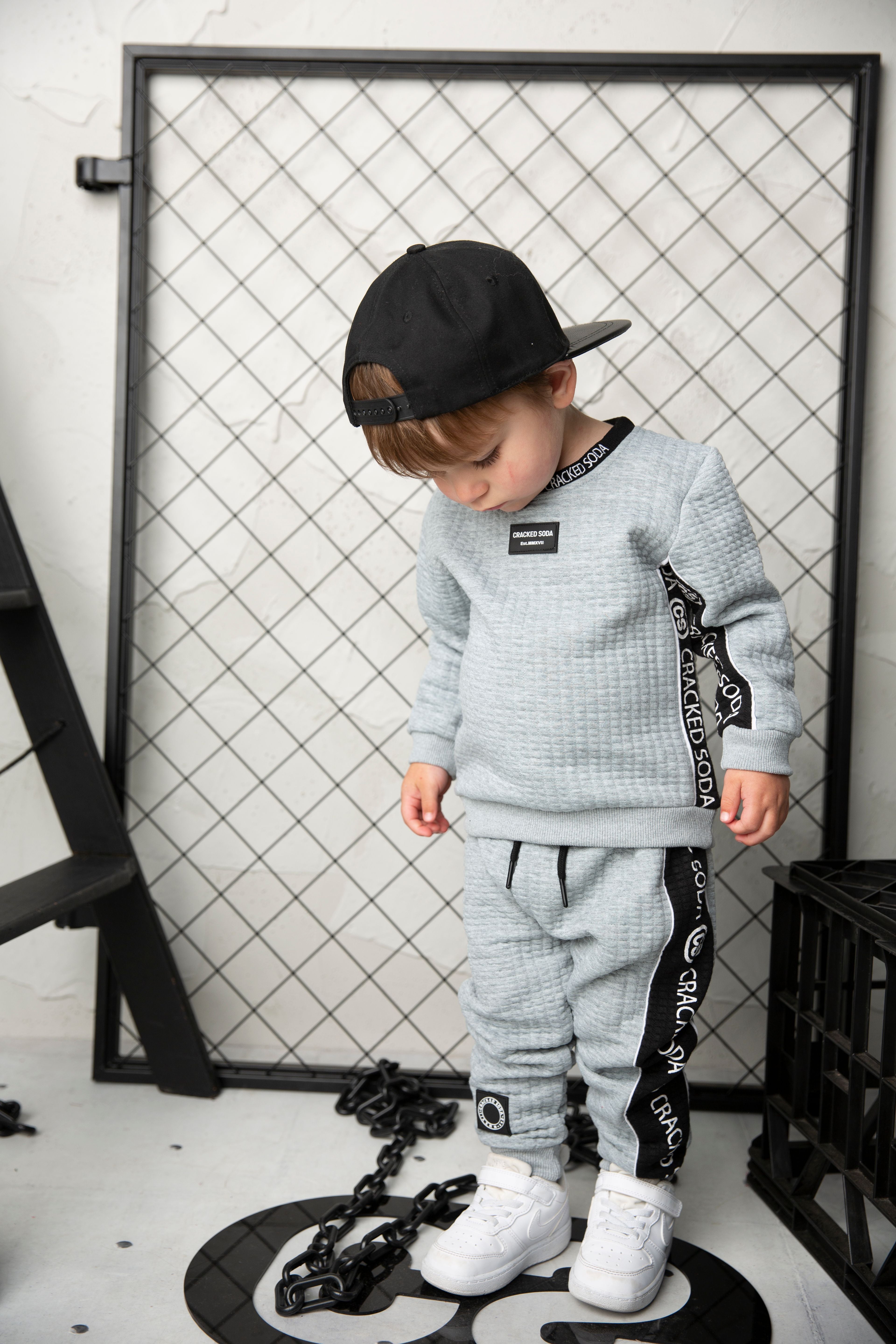 Ashton Textured Crew Set - Grey-Clothing-Cracked Soda