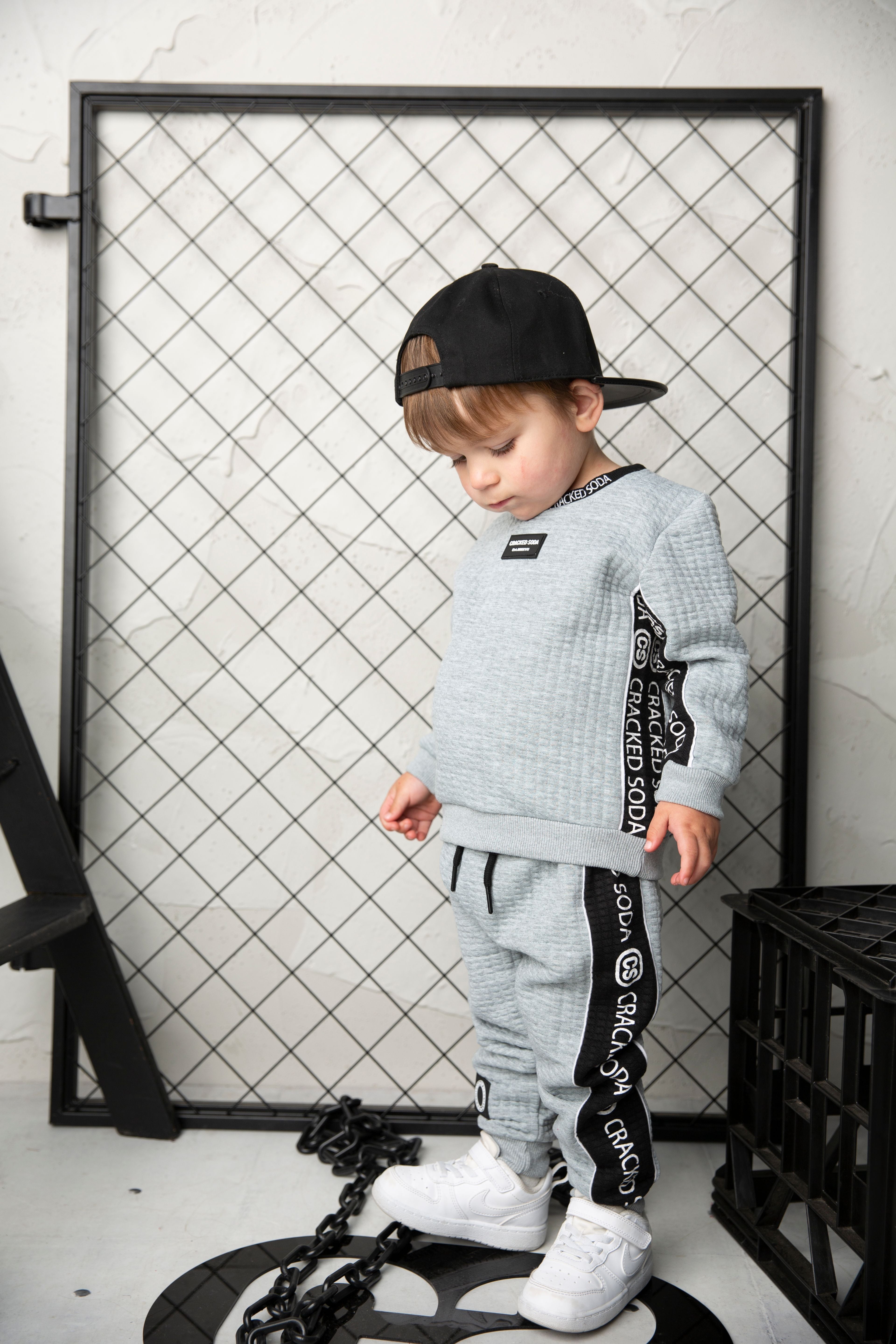 Ashton Textured Crew Set - Grey-Clothing-Cracked Soda