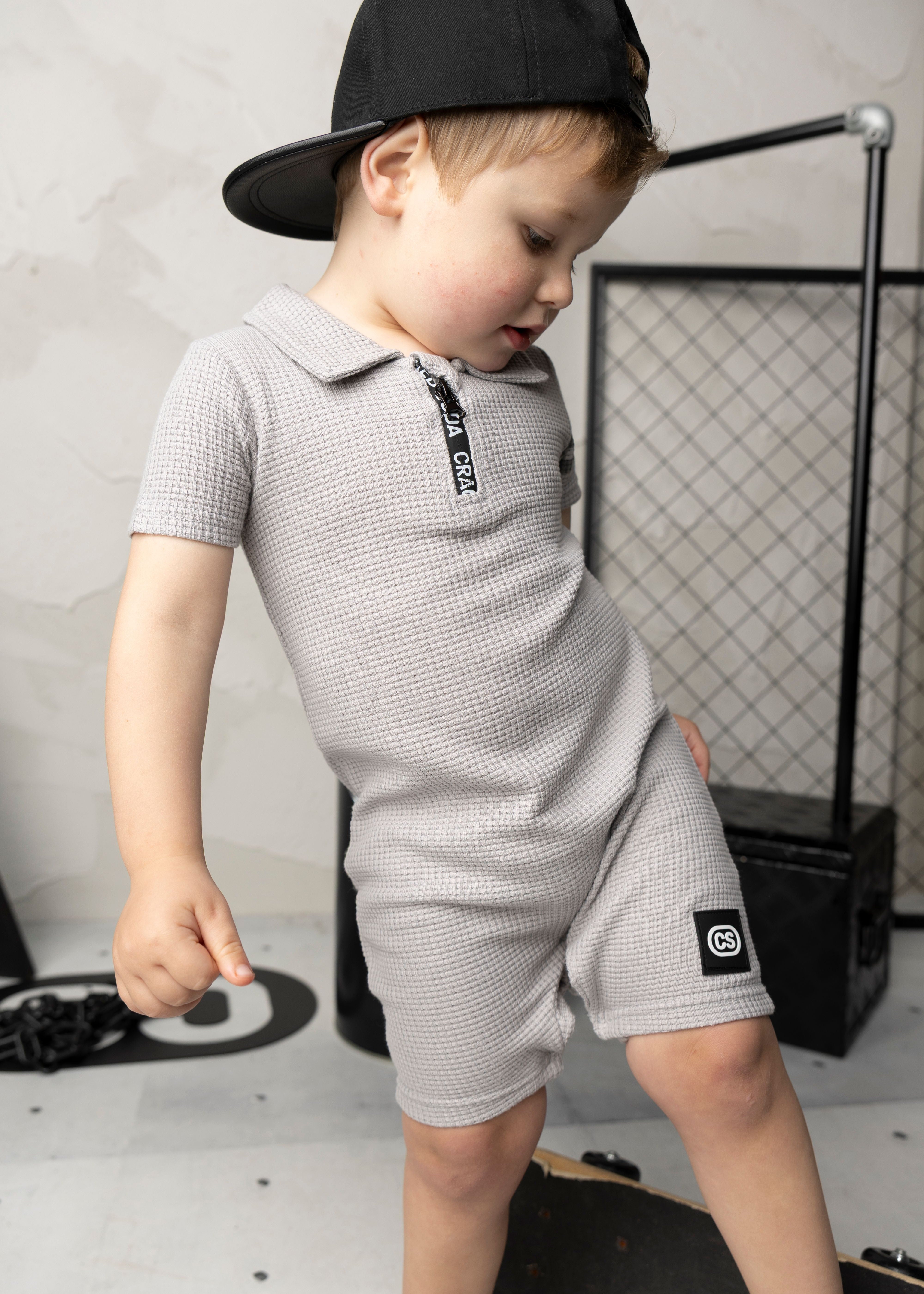 Sammy Waffle Romper - Grey-Clothing-Cracked Soda