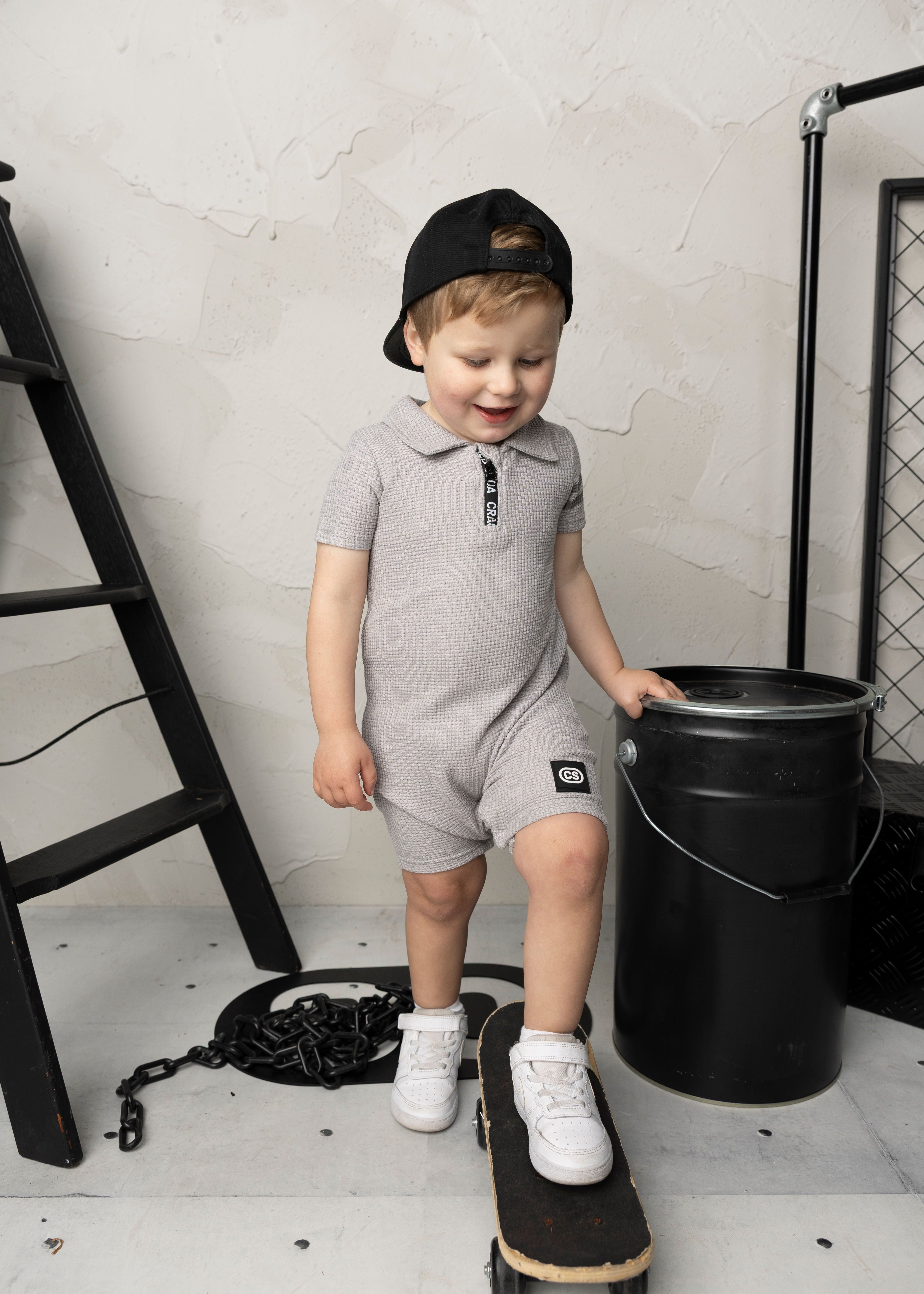Sammy Waffle Romper - Grey-Clothing-Cracked Soda