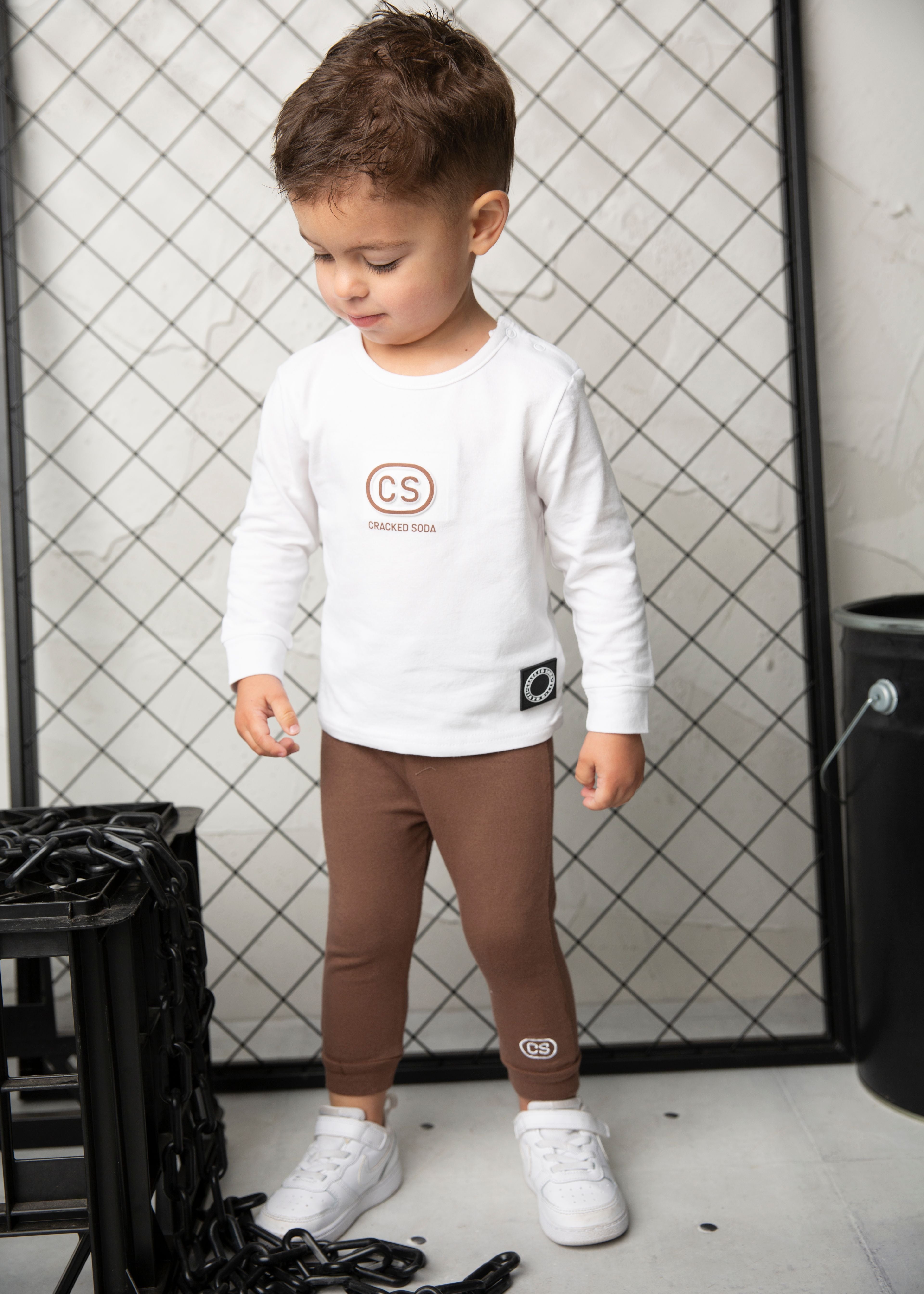 Charlie Detail Tee & Legging Set - White/Coco-Clothing-Cracked Soda