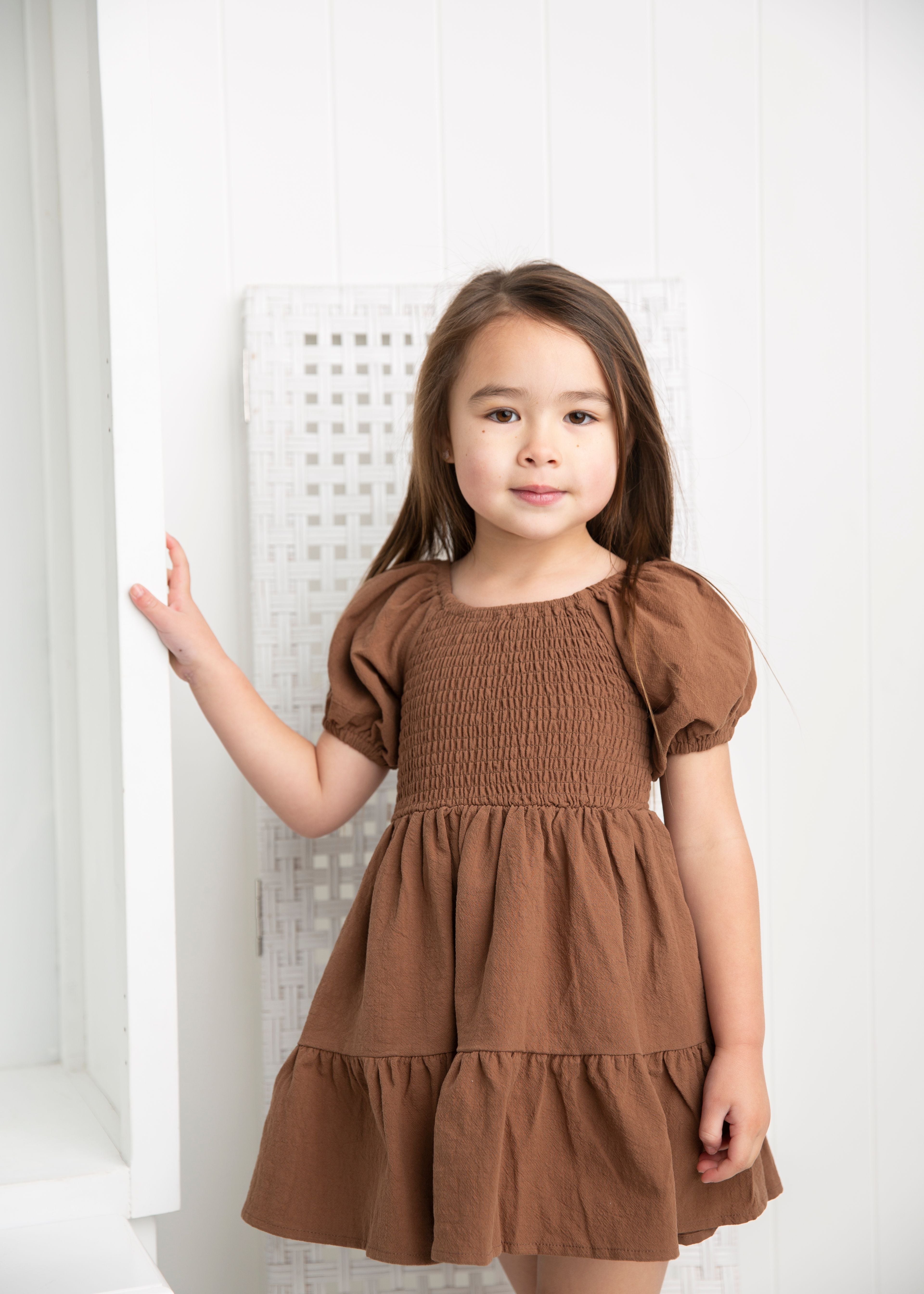 Skylar Puff Sleeve Dress - Mocha-Clothing-Cracked Soda