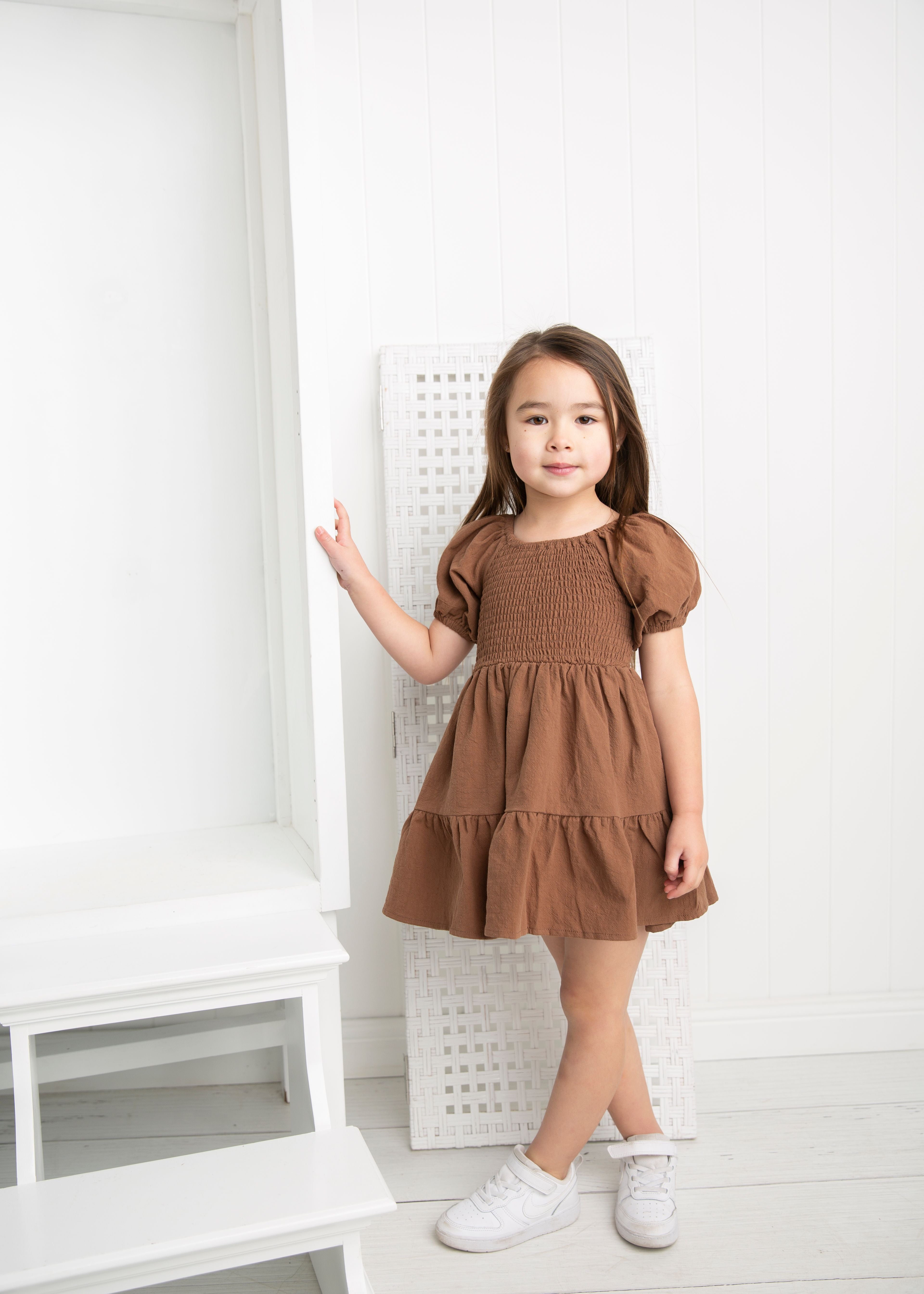 Skylar Puff Sleeve Dress - Mocha-Clothing-Cracked Soda