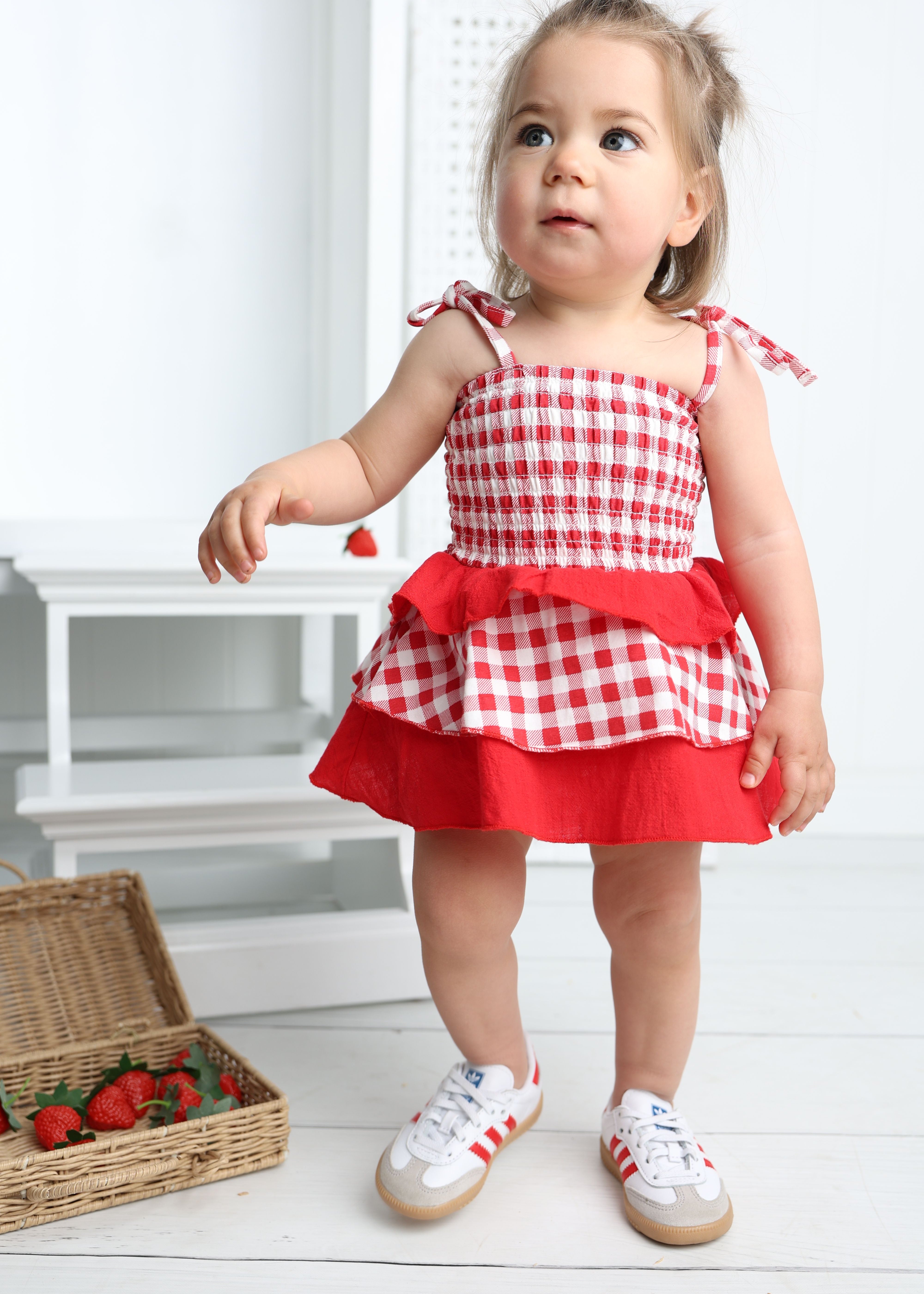 Poppy Check Ruched Summer Layered Dress-Clothing-Cracked Soda