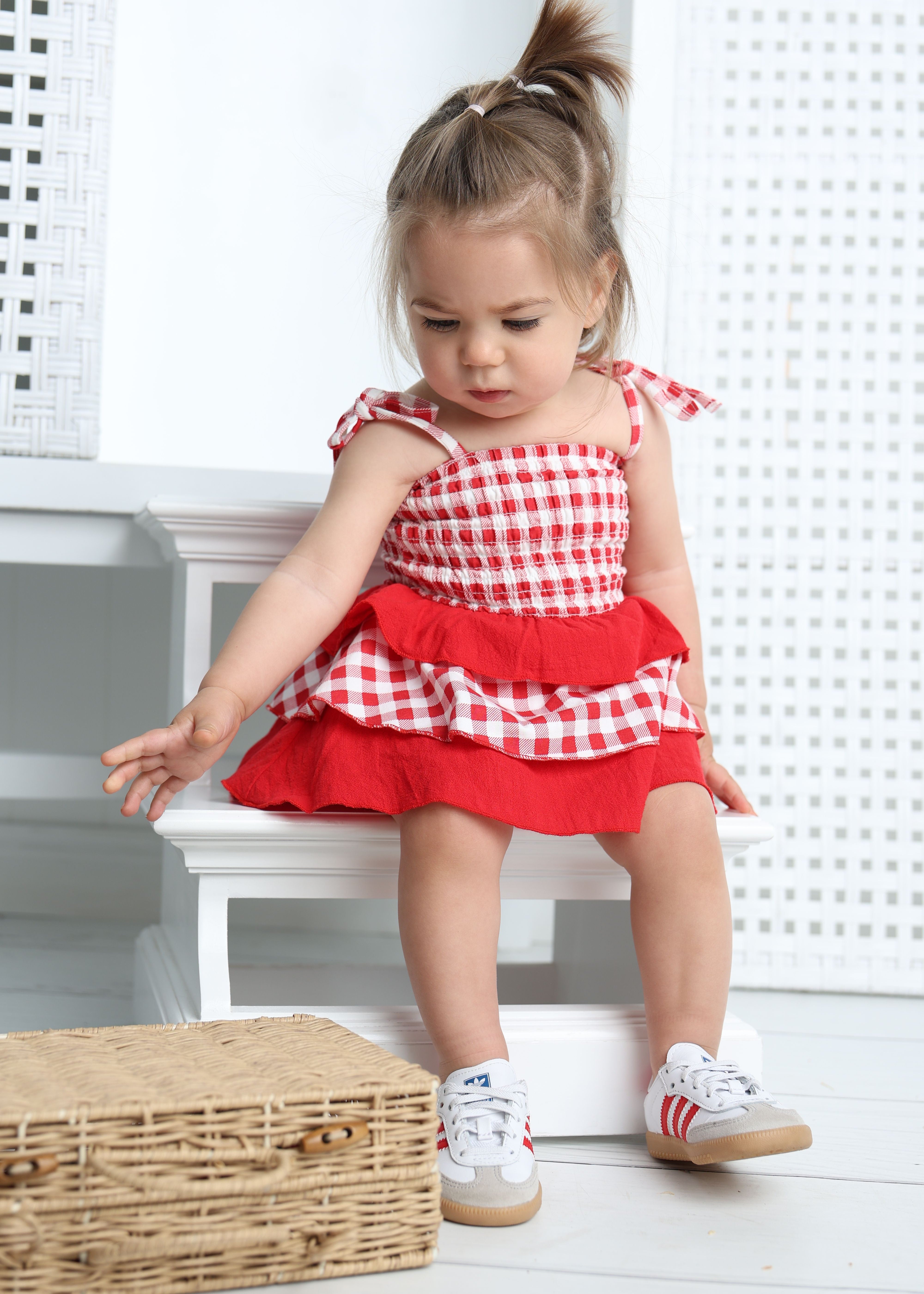 Poppy Check Ruched Summer Layered Dress-Clothing-Cracked Soda