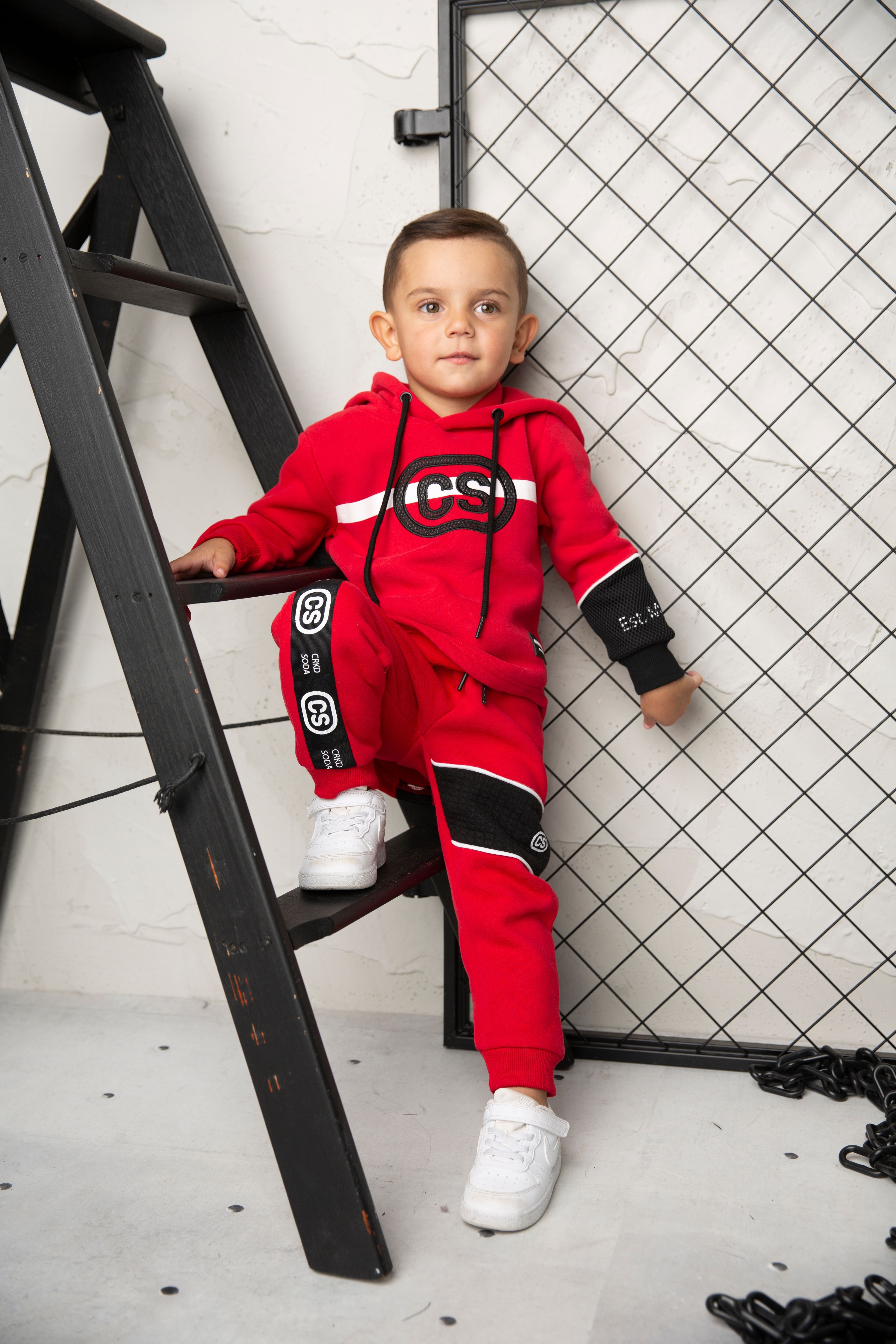 Sammy Detailed Strip Hoodie - Red-Clothing-Cracked Soda