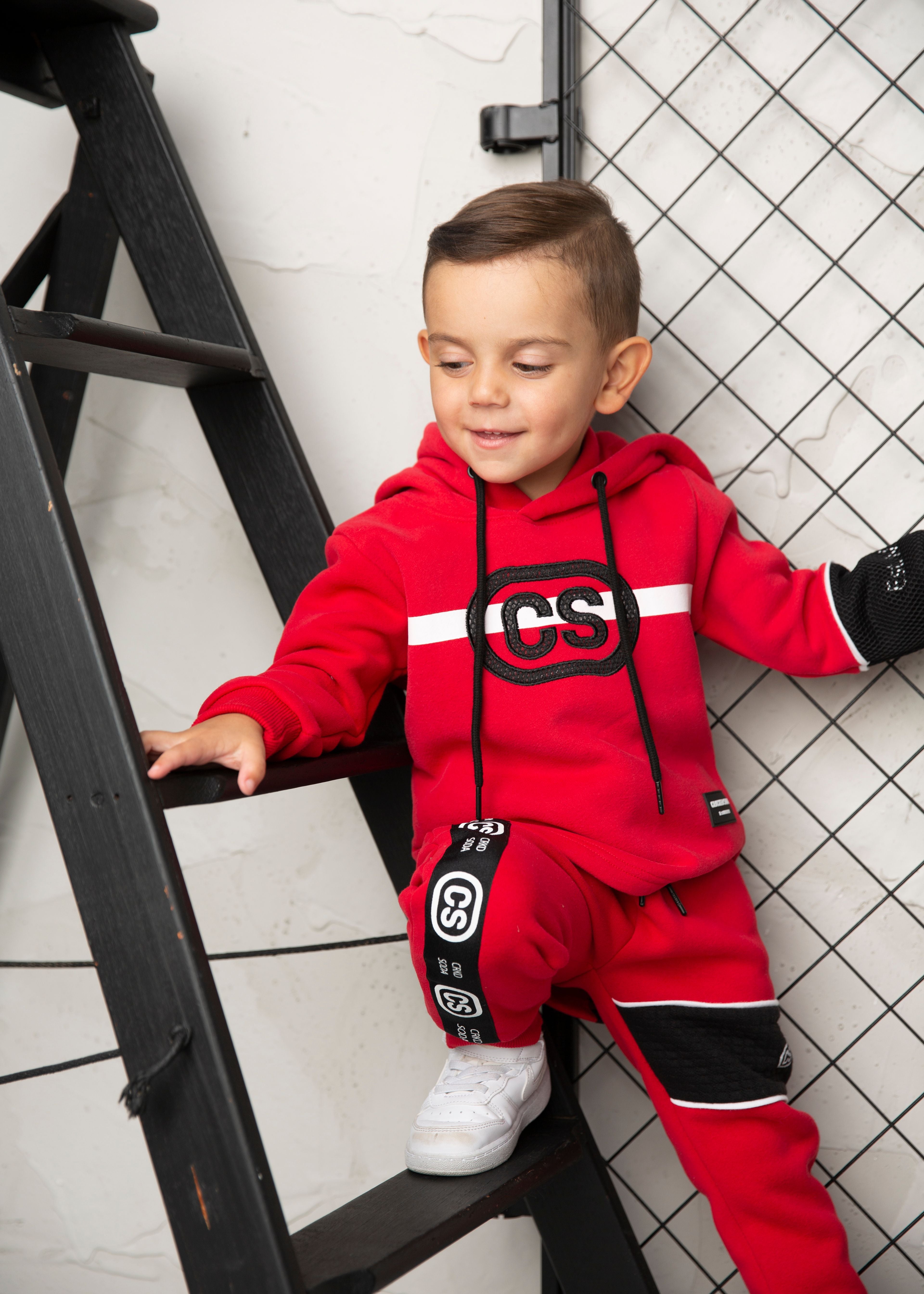 Sammy Detailed Strip Hoodie - Red-Clothing-Cracked Soda