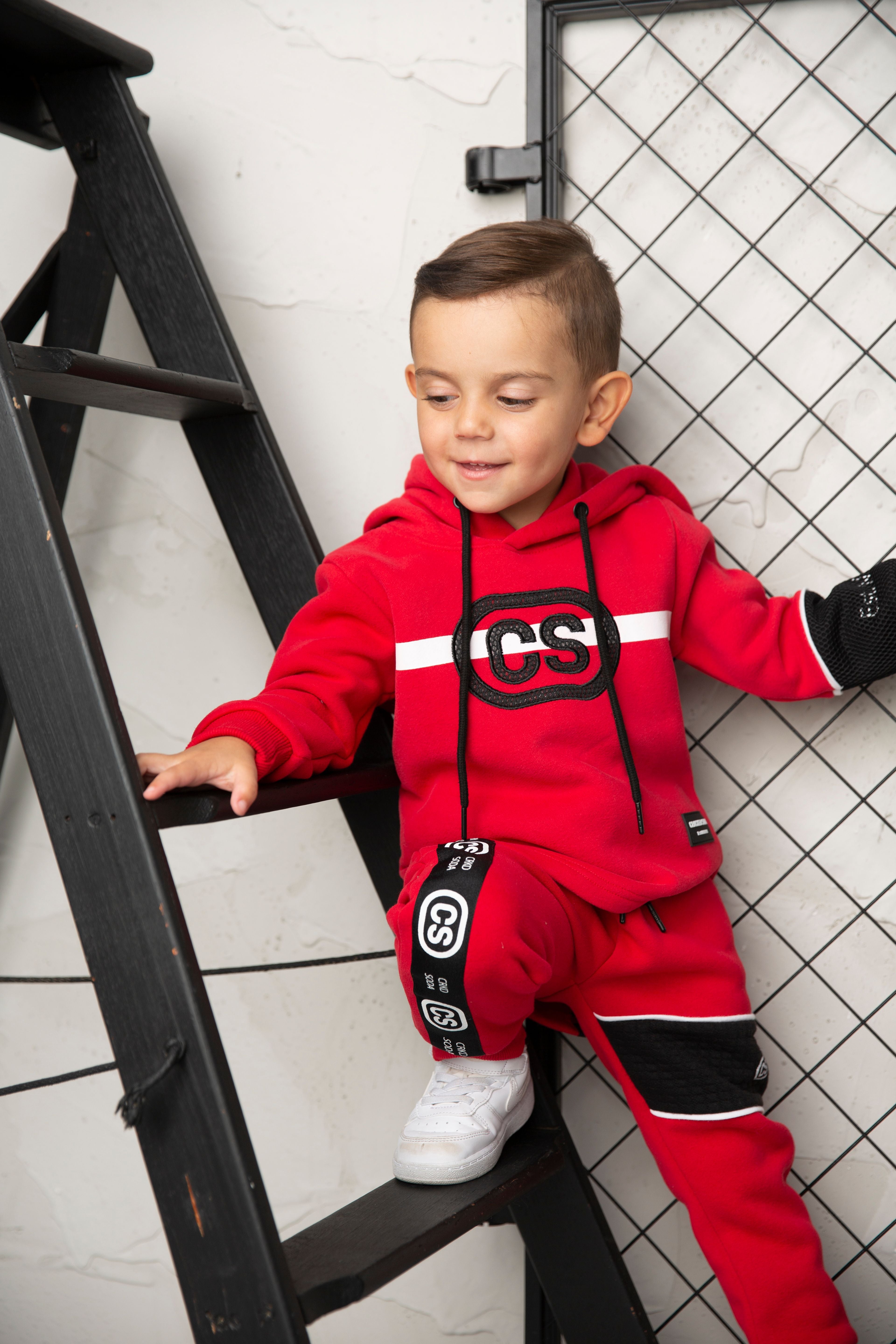 Sammy Detailed Strip Hoodie - Red-Clothing-Cracked Soda
