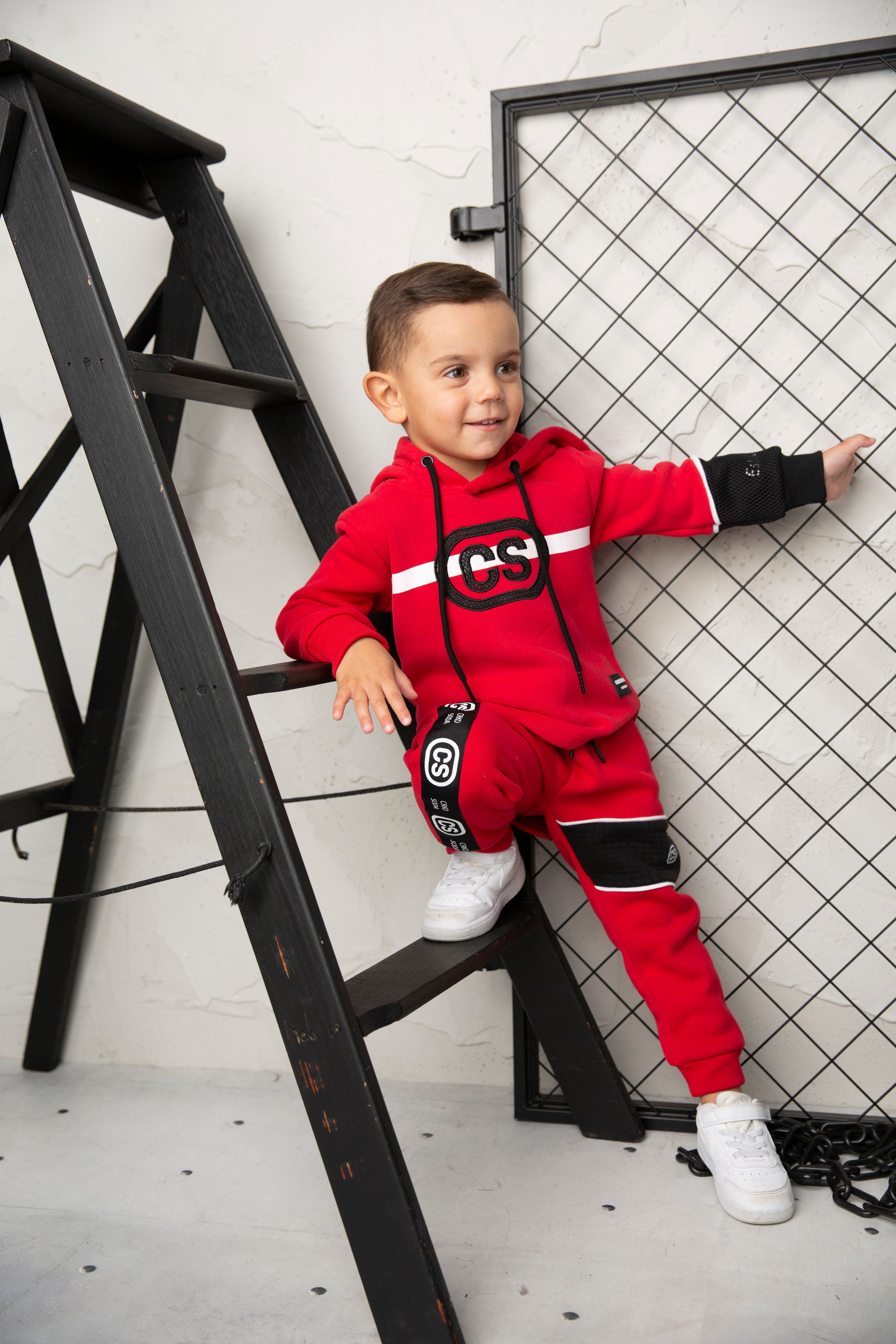 Sammy Detailed Strip Hoodie - Red-Clothing-Cracked Soda