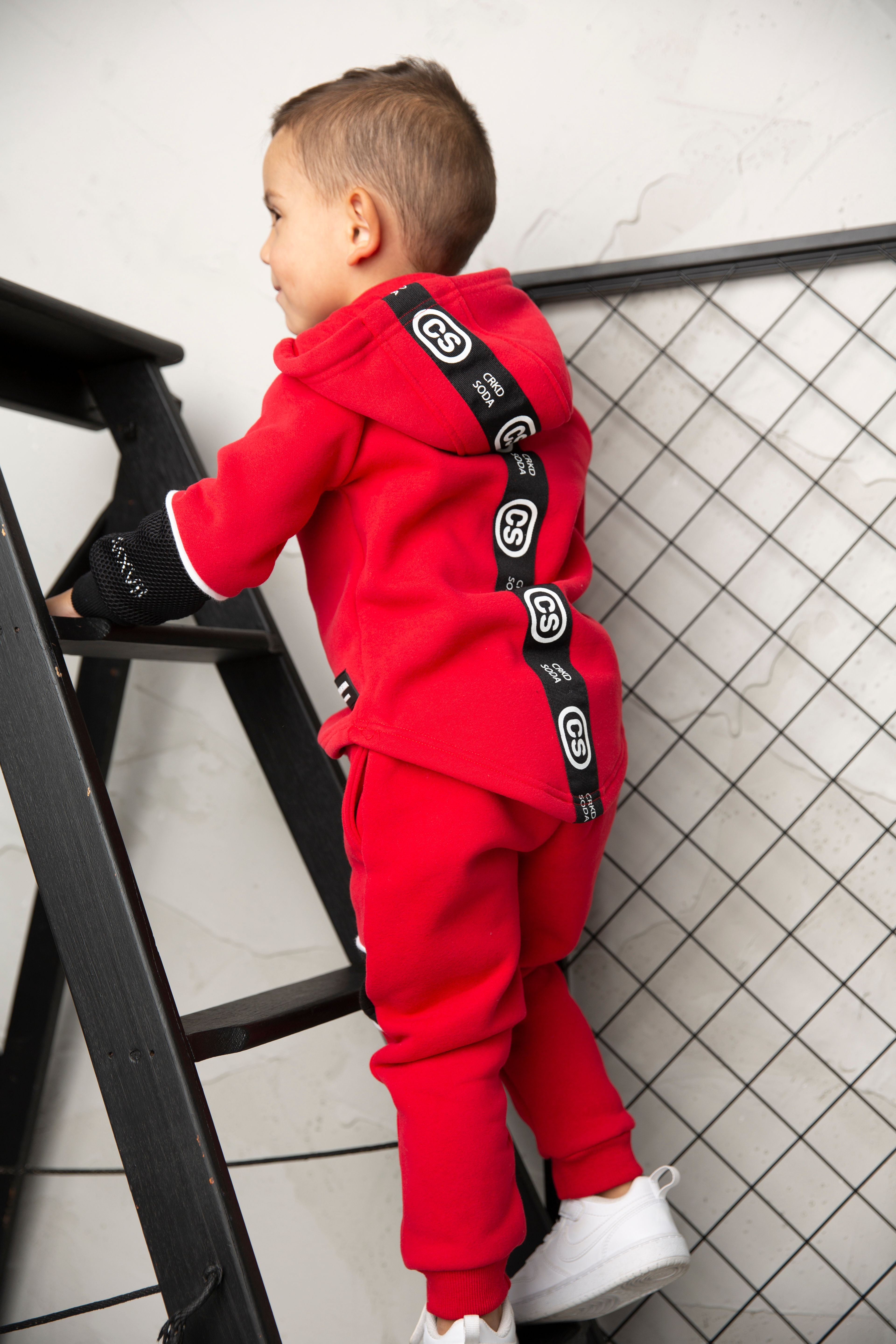 Sammy Detailed Strip Hoodie - Red-Clothing-Cracked Soda