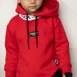 Detailed Neck Hoodie Red