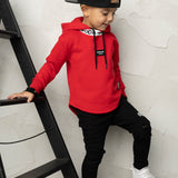 Detailed Neck Hoodie Red