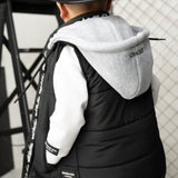 Noah Puff Vest with Removable Hood - Black/Grey