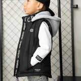 Noah Puff Vest with Removable Hood - Black/Grey