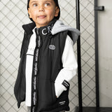 Noah Puff Vest with Removable Hood - Black/Grey