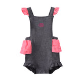 Mila Frill Overall - Grey/Bright Pink