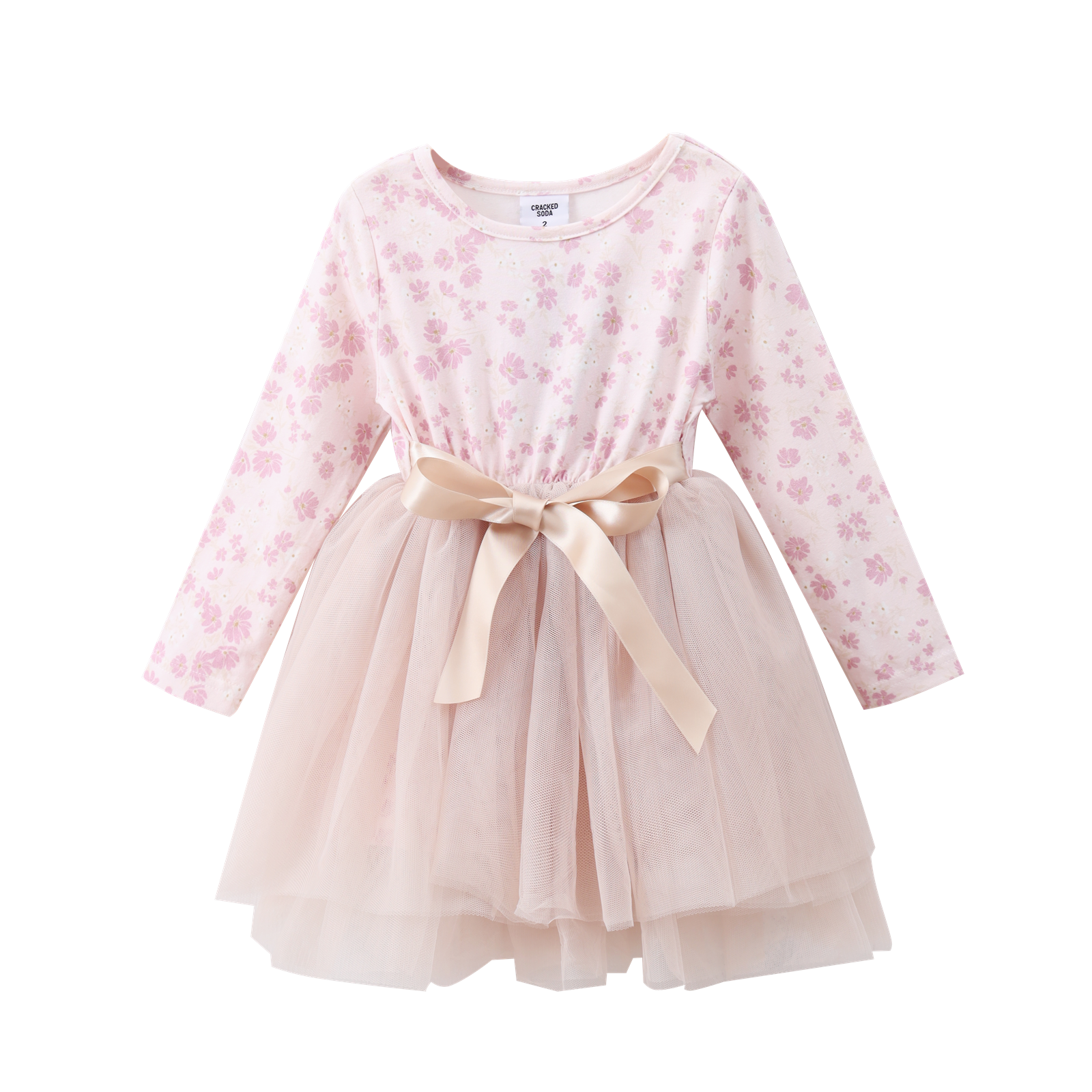 Flora Layered Tutu - Light Pink Pattern/Beige Tulle-Clothing-Cracked Soda