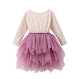 Flora Shredded Tutu - Beige Pattern/Mauve Tulle