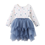 Posie Shredded Tutu - Polka Dot Pattern/Navy Tulle