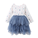 Posie Shredded Tutu - Polka Dot Pattern/Navy Tulle