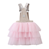 Ava Detailed Pinafore Tutu - Denim Beige/Pink