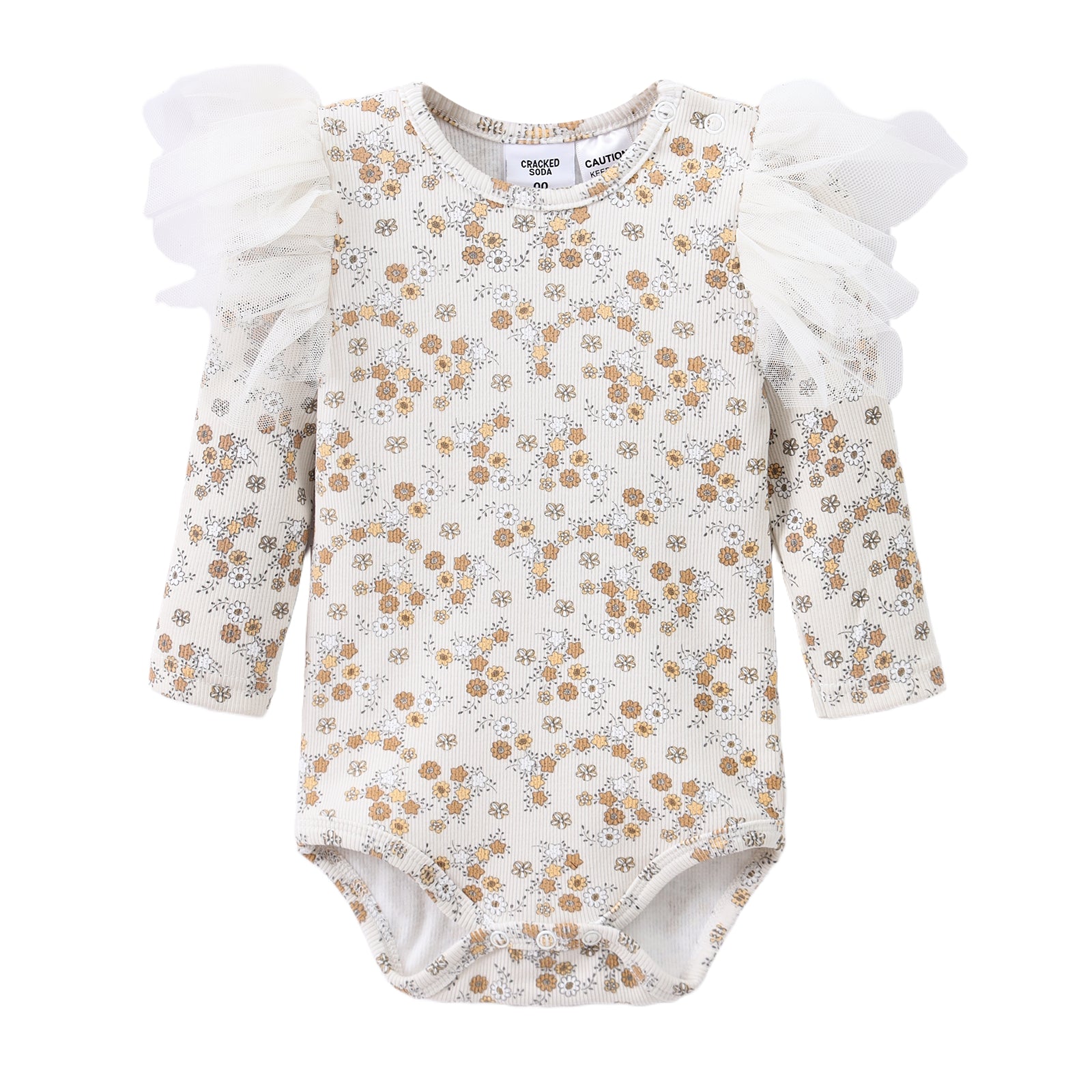 Poppy Fleece Ribbed Bodysuit - Floral-Clothing-Cracked Soda