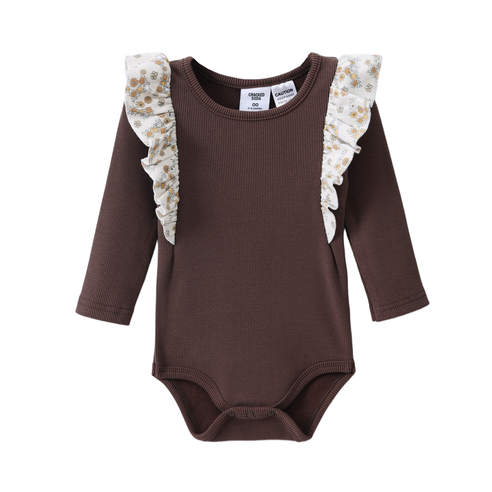 Poppy Fleece Ribbed Frill Bodysuit - Biscuit/Frill Pattern-Clothing-Cracked Soda