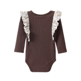 Poppy Fleece Ribbed Frill Bodysuit - Biscuit/Frill Pattern