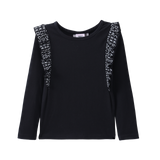 Cleo Detailed Frill Long Sleeve Top - Black