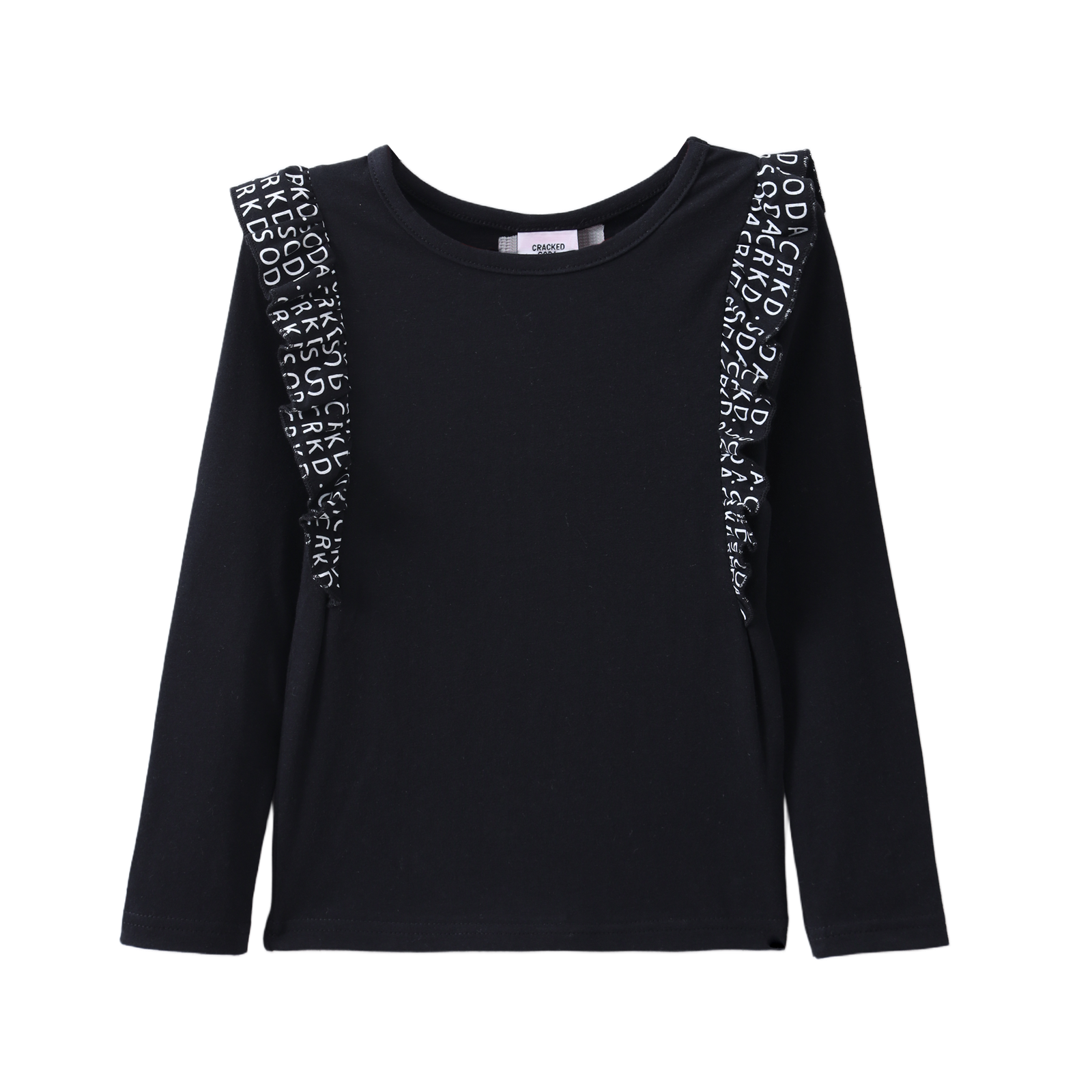 Cleo Detailed Frill Long Sleeve Top - Black-Clothing-Cracked Soda
