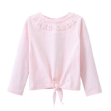 Cleo Embossed Neck L/S Tie Top - Pink