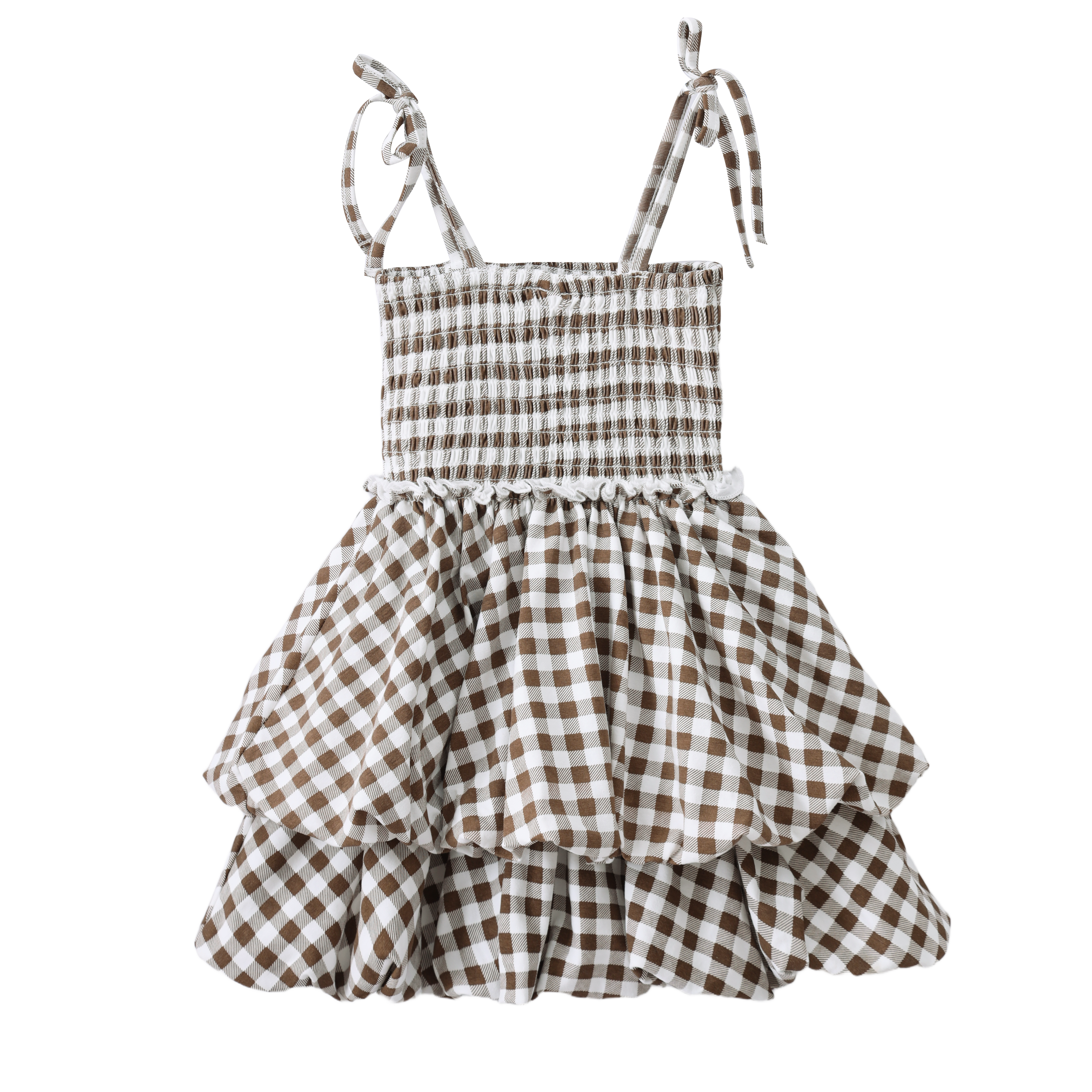 Skylar Check Bubble Dress - Mocha-Clothing-Cracked Soda