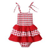 Poppy Check Ruched Summer Layered Dress