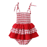 Poppy Check Ruched Summer Layered Dress