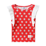 Poppy Flower Red Print Frill Top