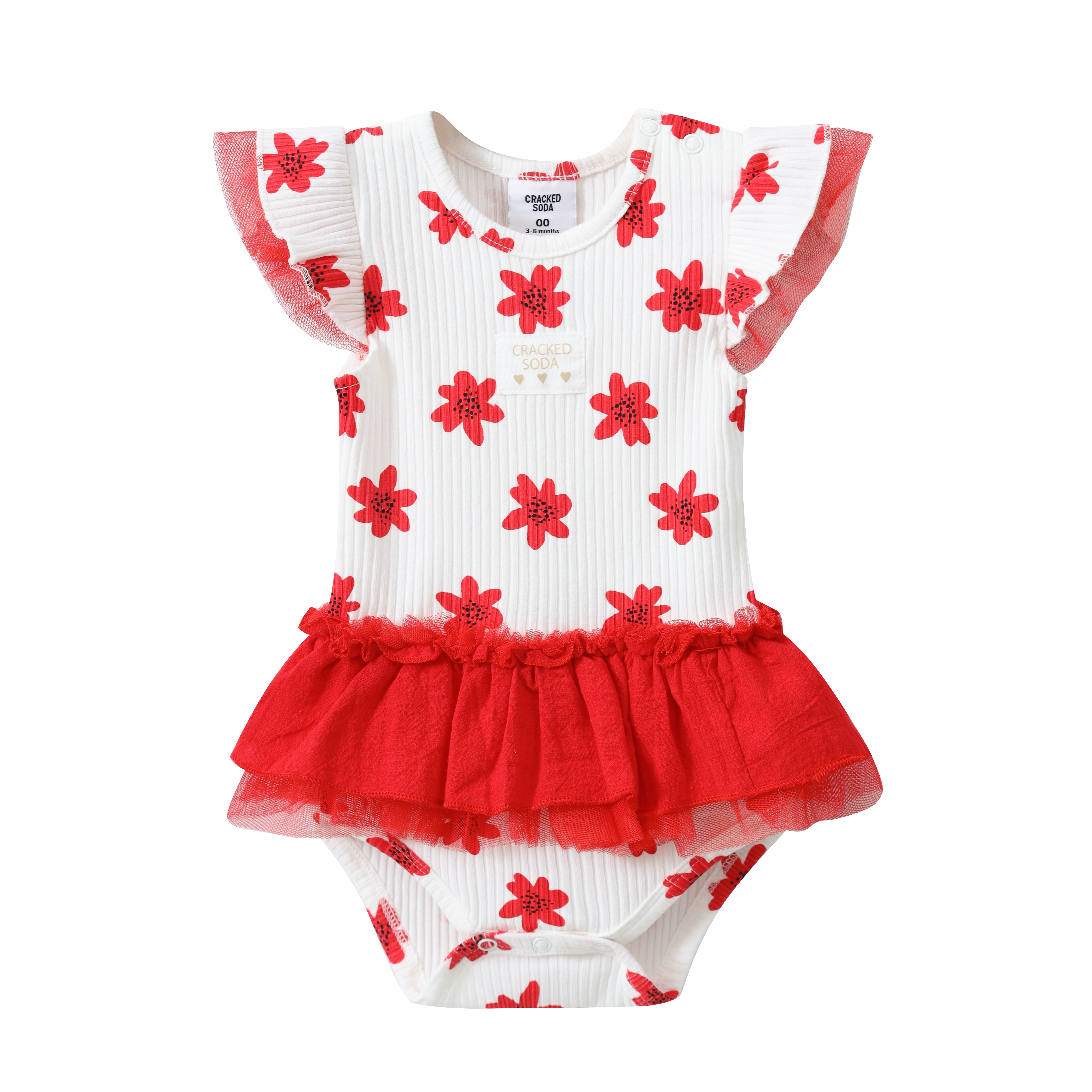 Poppy White Print Tulle Bodysuit-Clothing-Cracked Soda