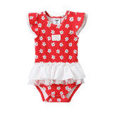Poppy Red Print Tulle  Bodysuit