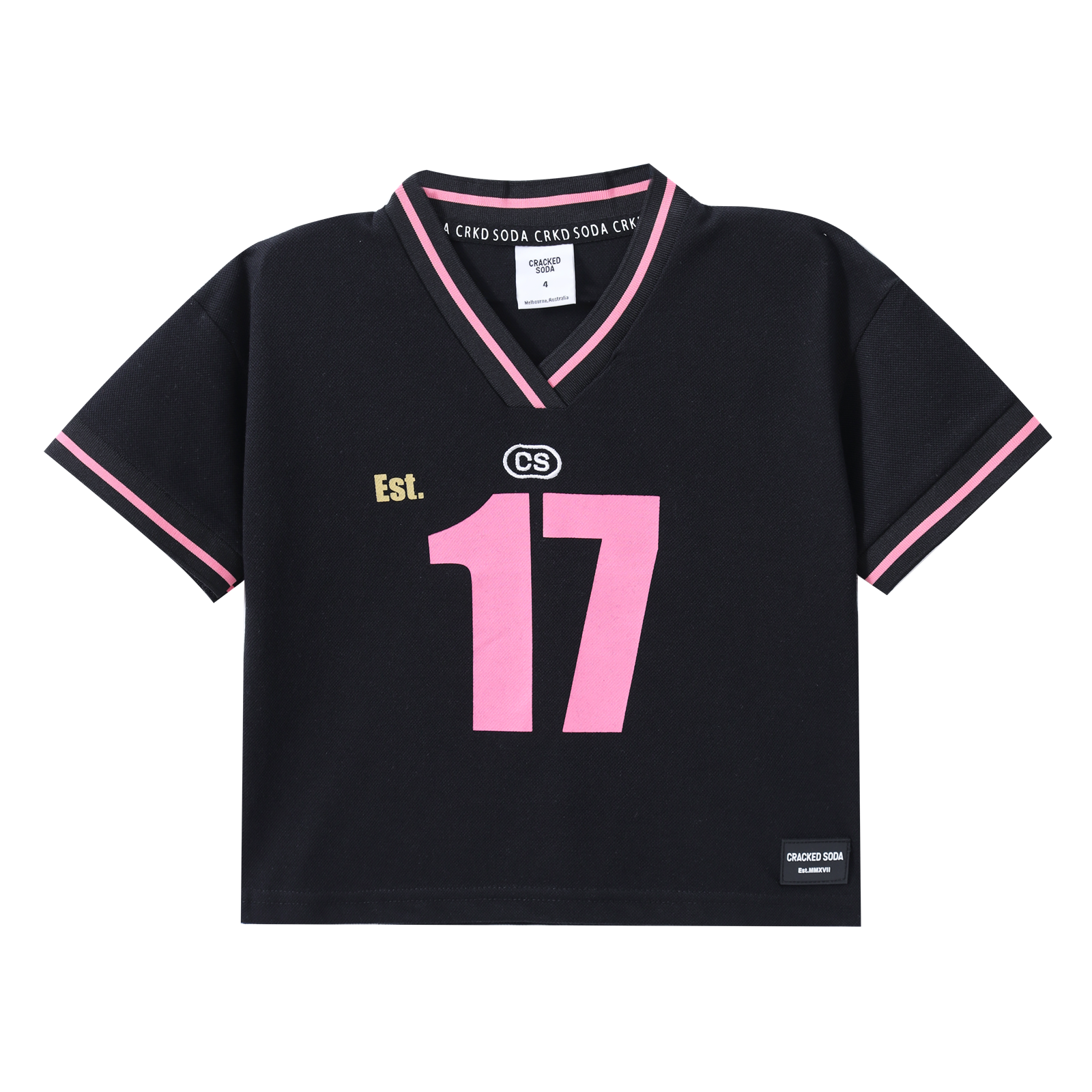 Clover Jersey Detail Tee - Black-Clothing-Cracked Soda