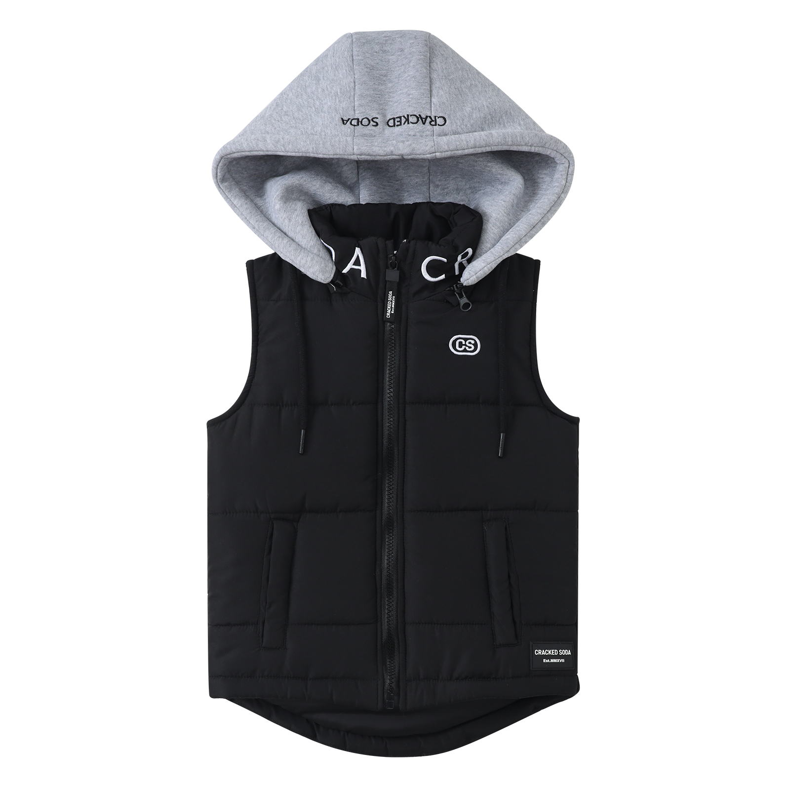 Noah Puff Vest with Removable Hood - Black/Grey – Cracked Soda